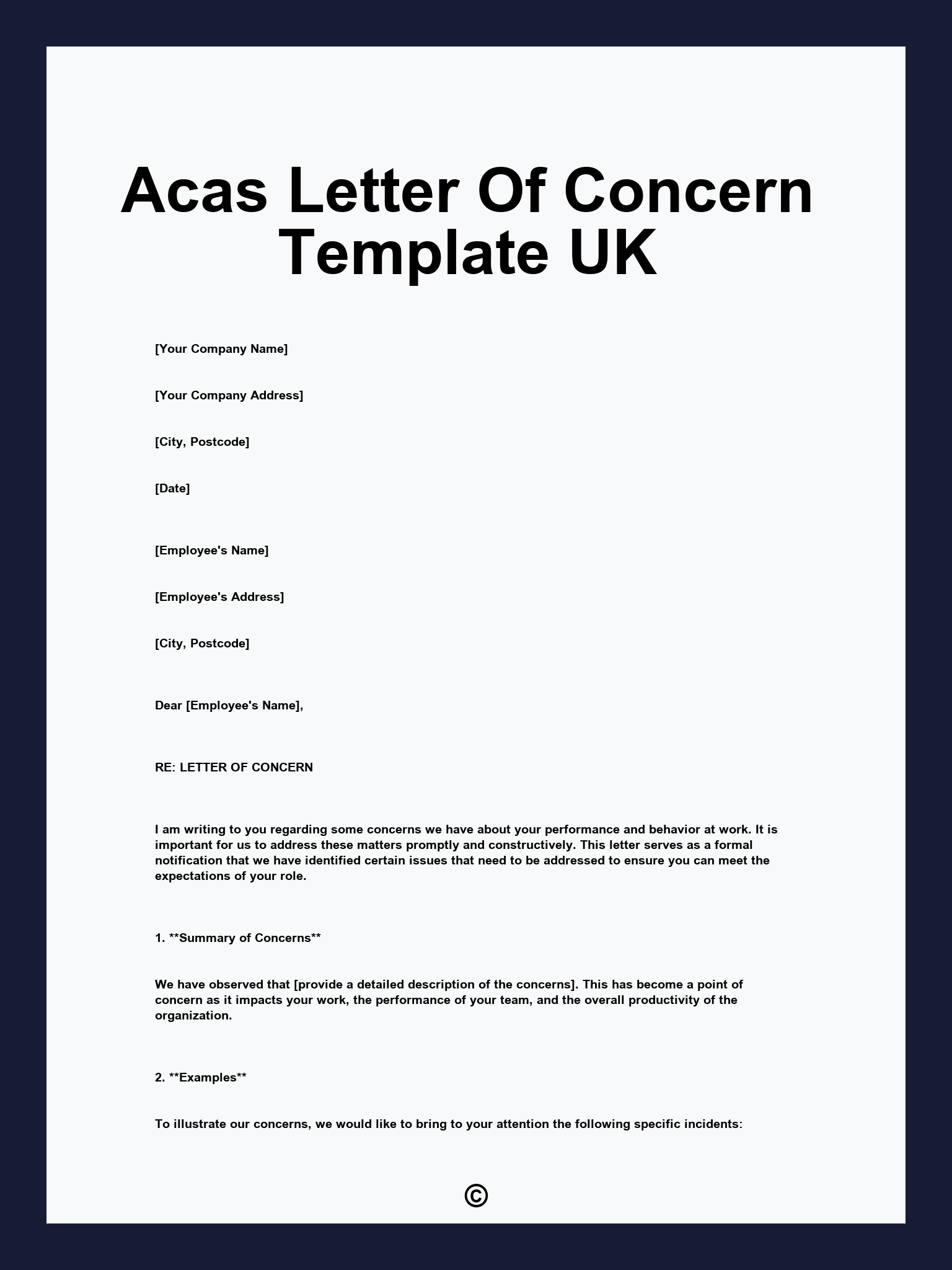 Acas Letter Of Concern Template UK