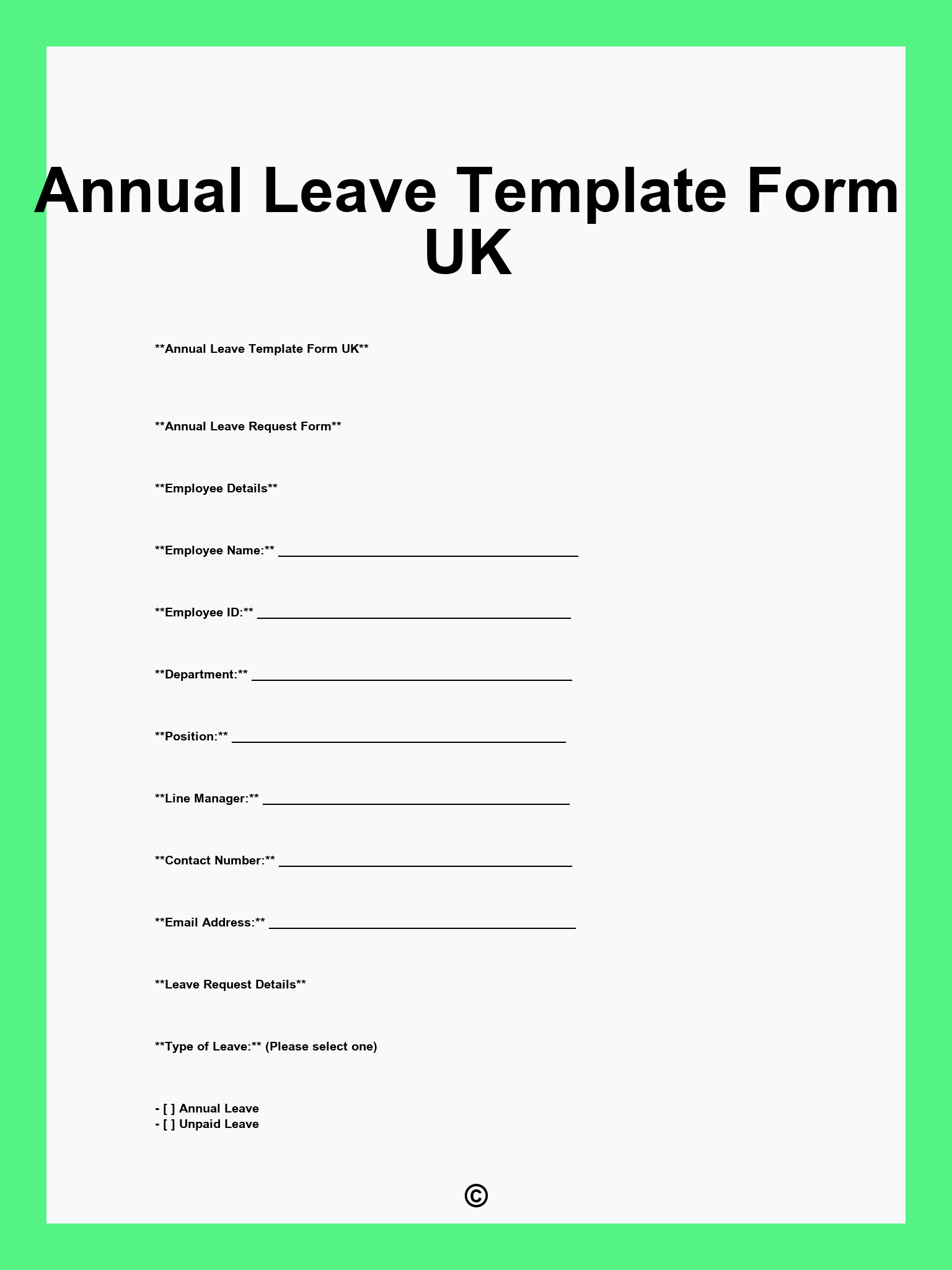 Annual Leave Template Form UK