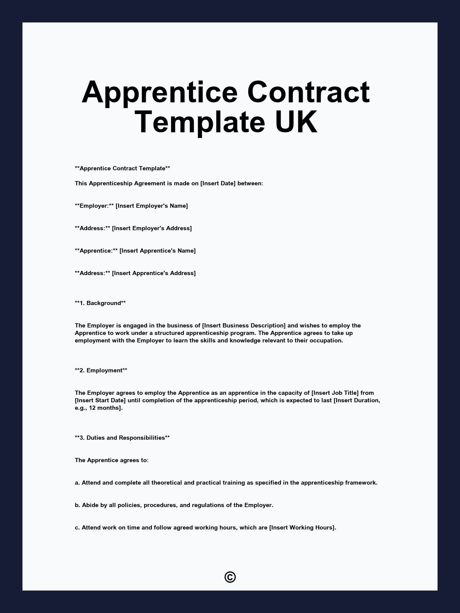 Apprentice Contract Template UK