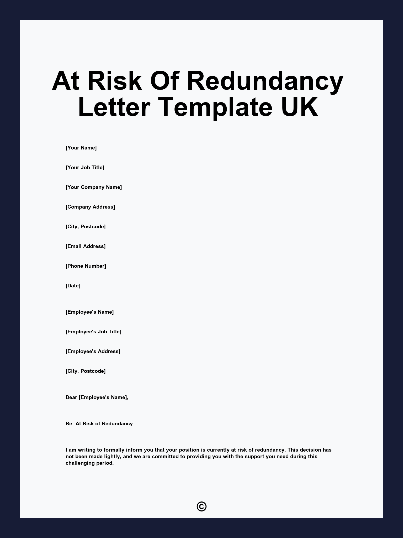 At Risk Of Redundancy Letter Template UK