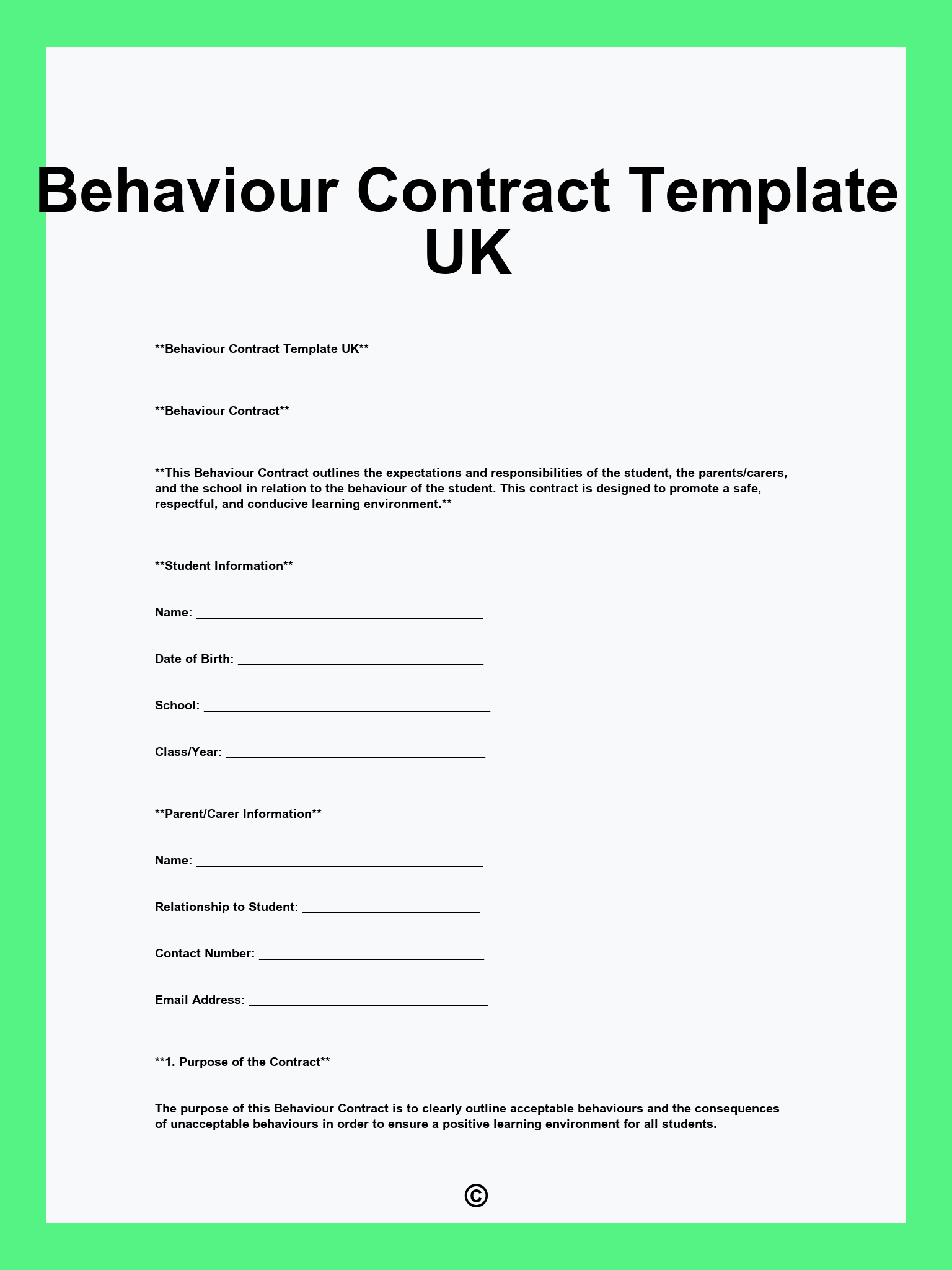Behaviour Contract Template UK