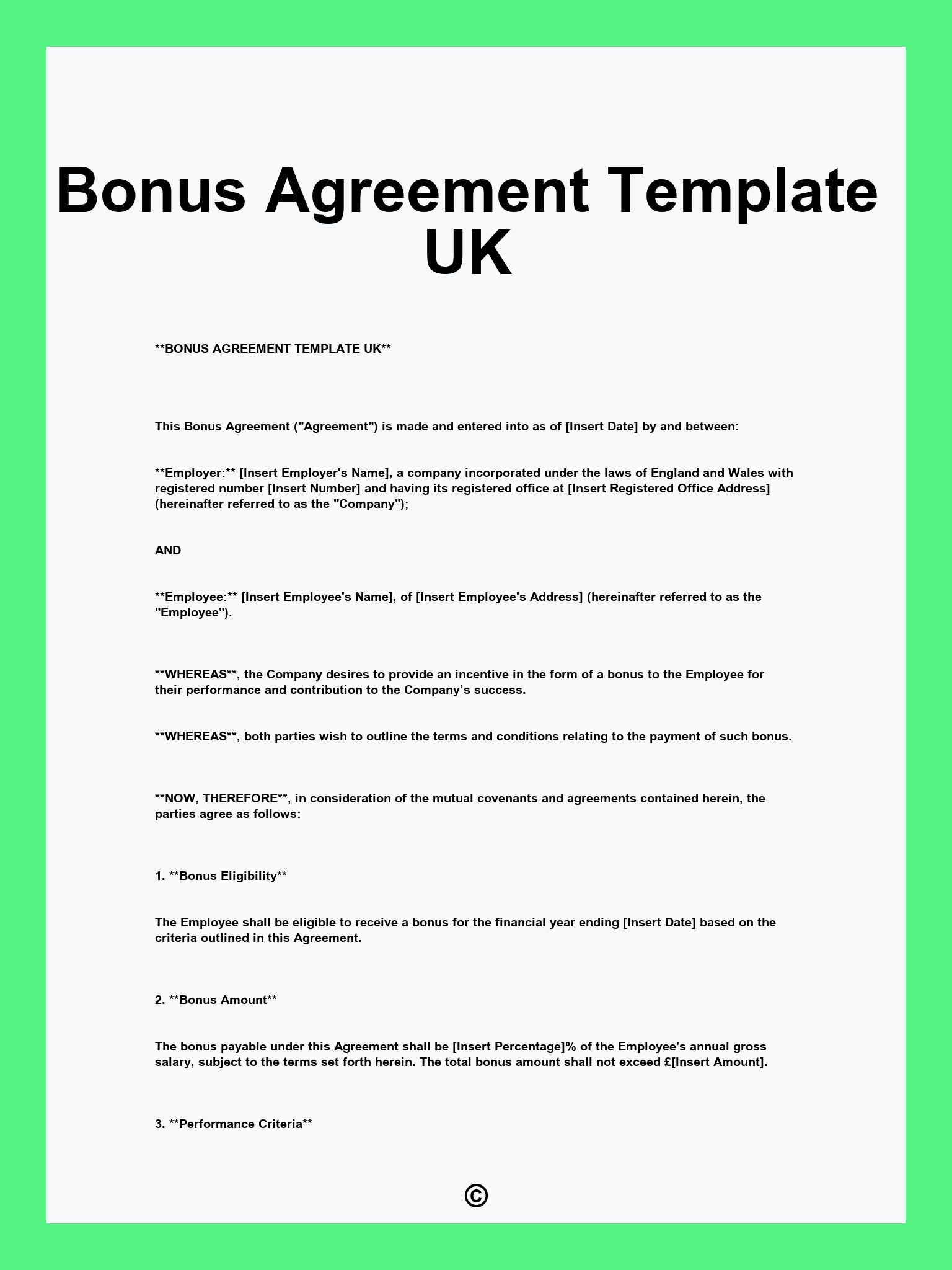 Bonus Agreement Template UK
