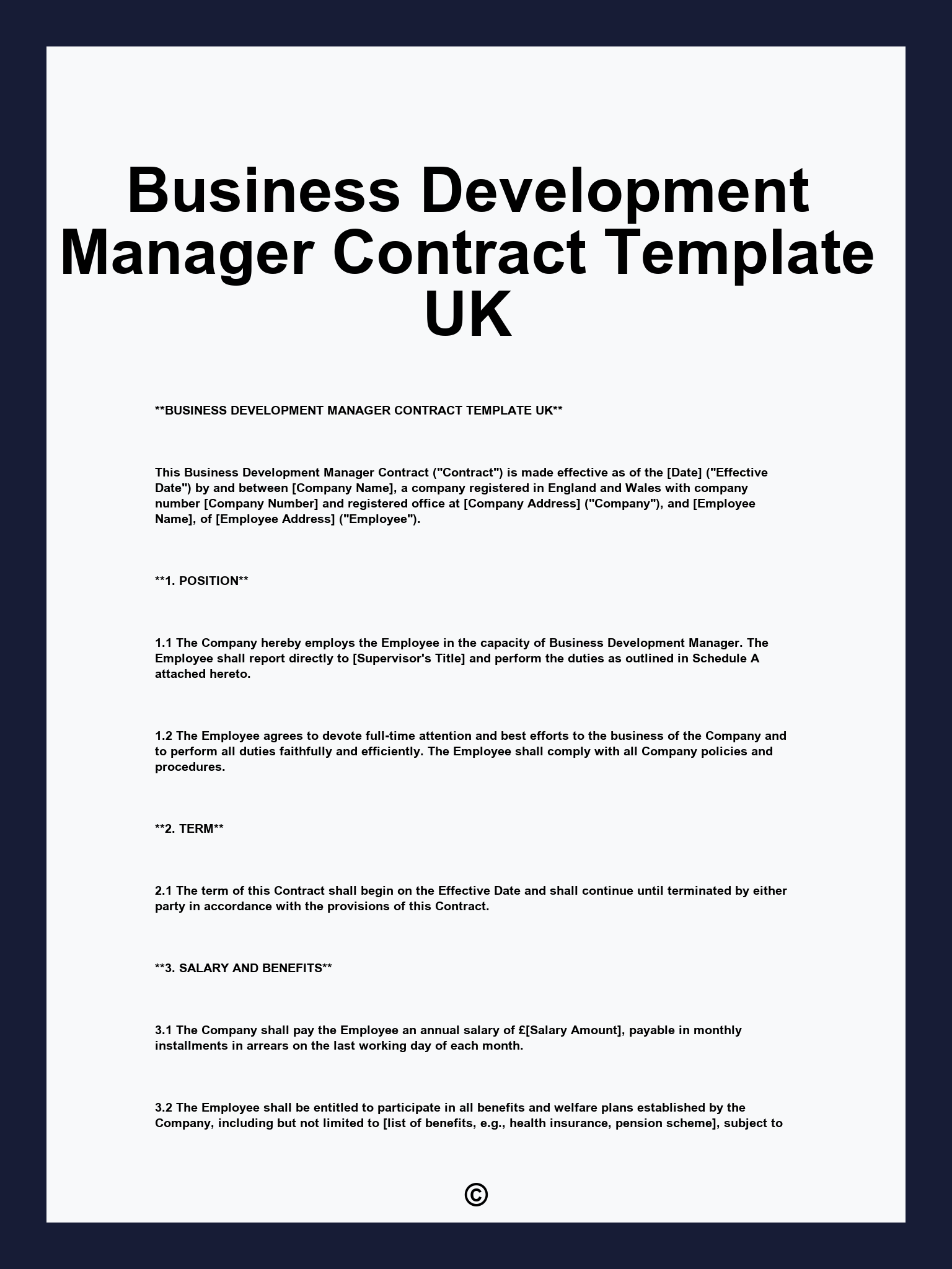 Business Development Manager Contract Template UK