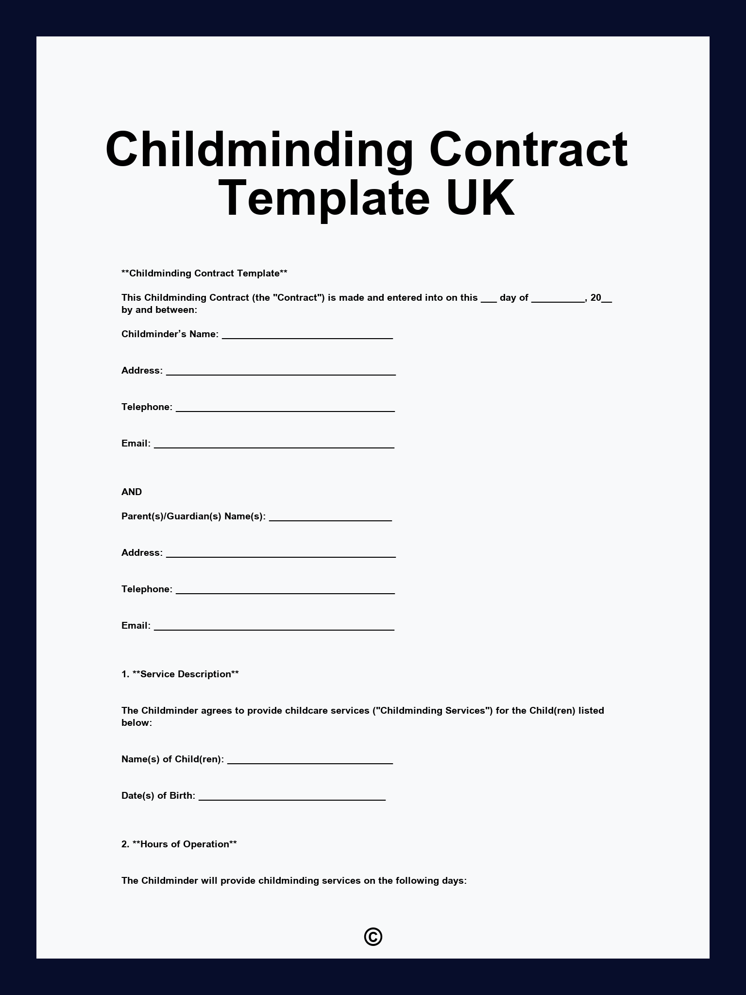 Childminding Contract Template UK
