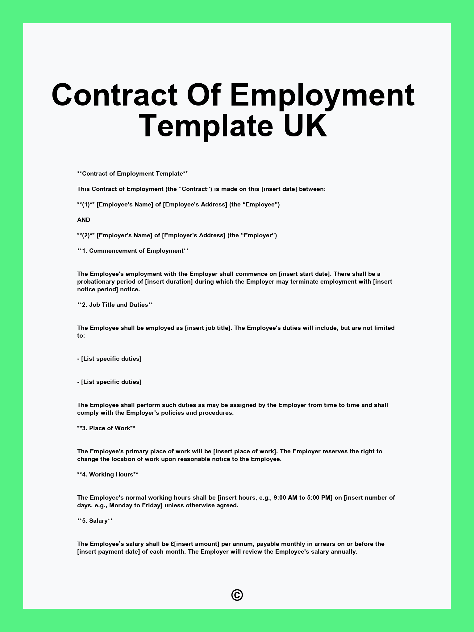 Contract Of Employment Template UK