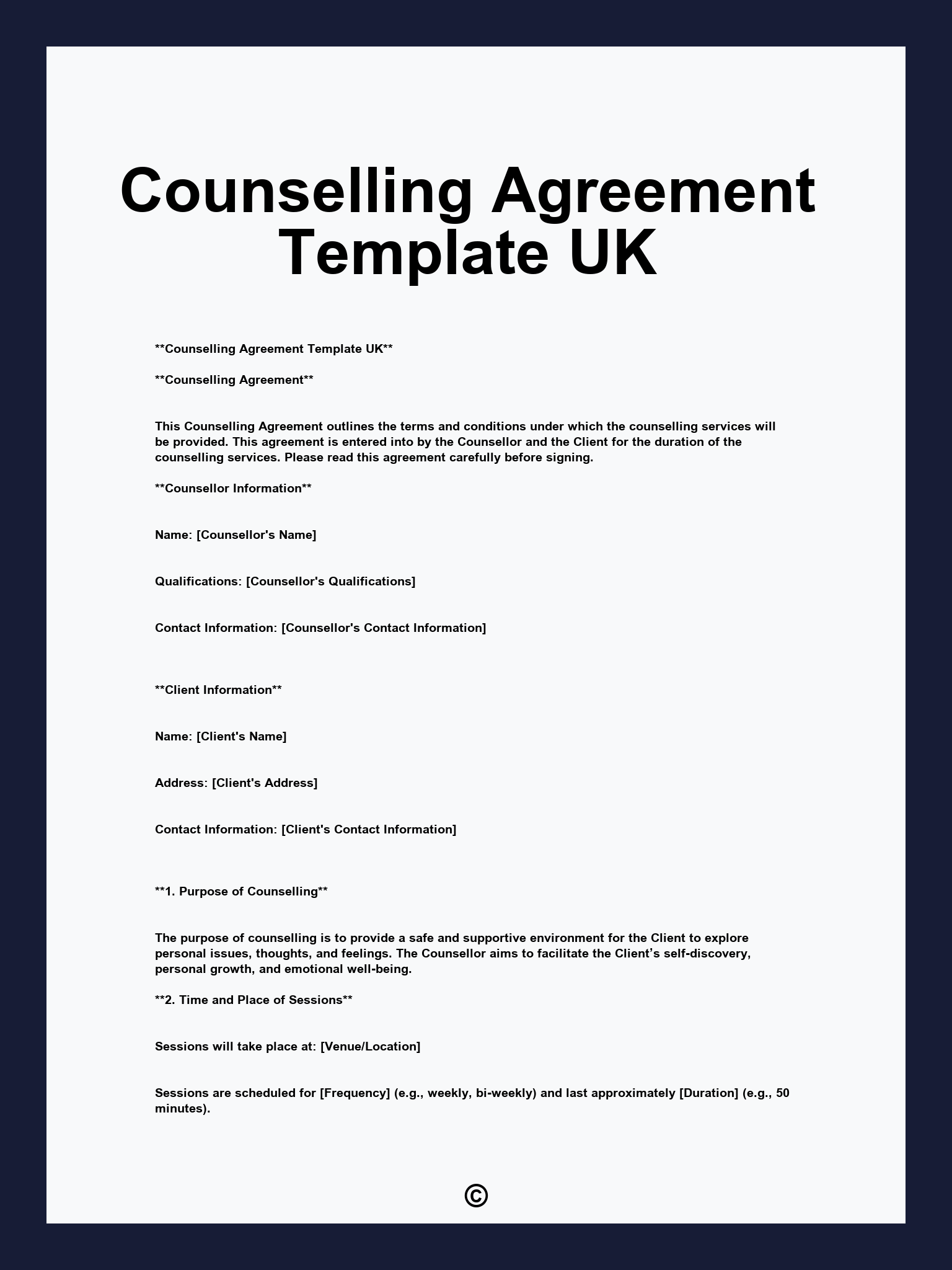 Counselling Agreement Template UK