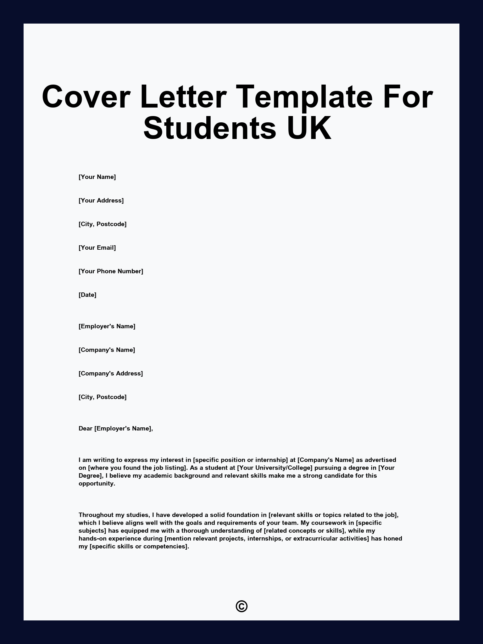 Cover Letter Template For Students UK