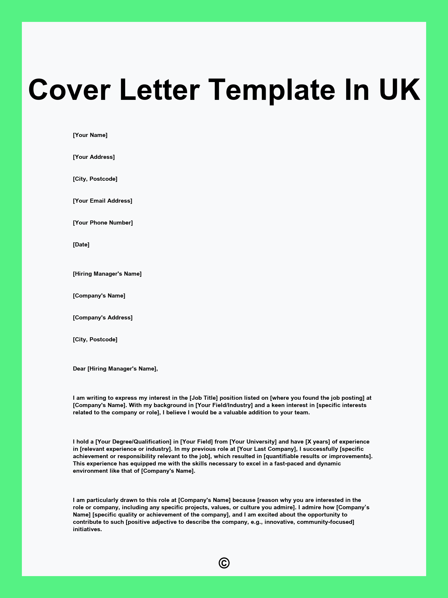Cover Letter Template In UK