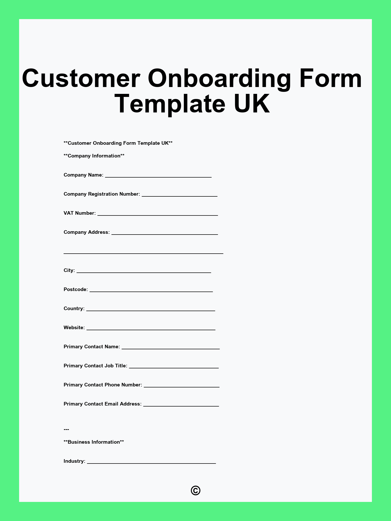 Customer Onboarding Form Template UK