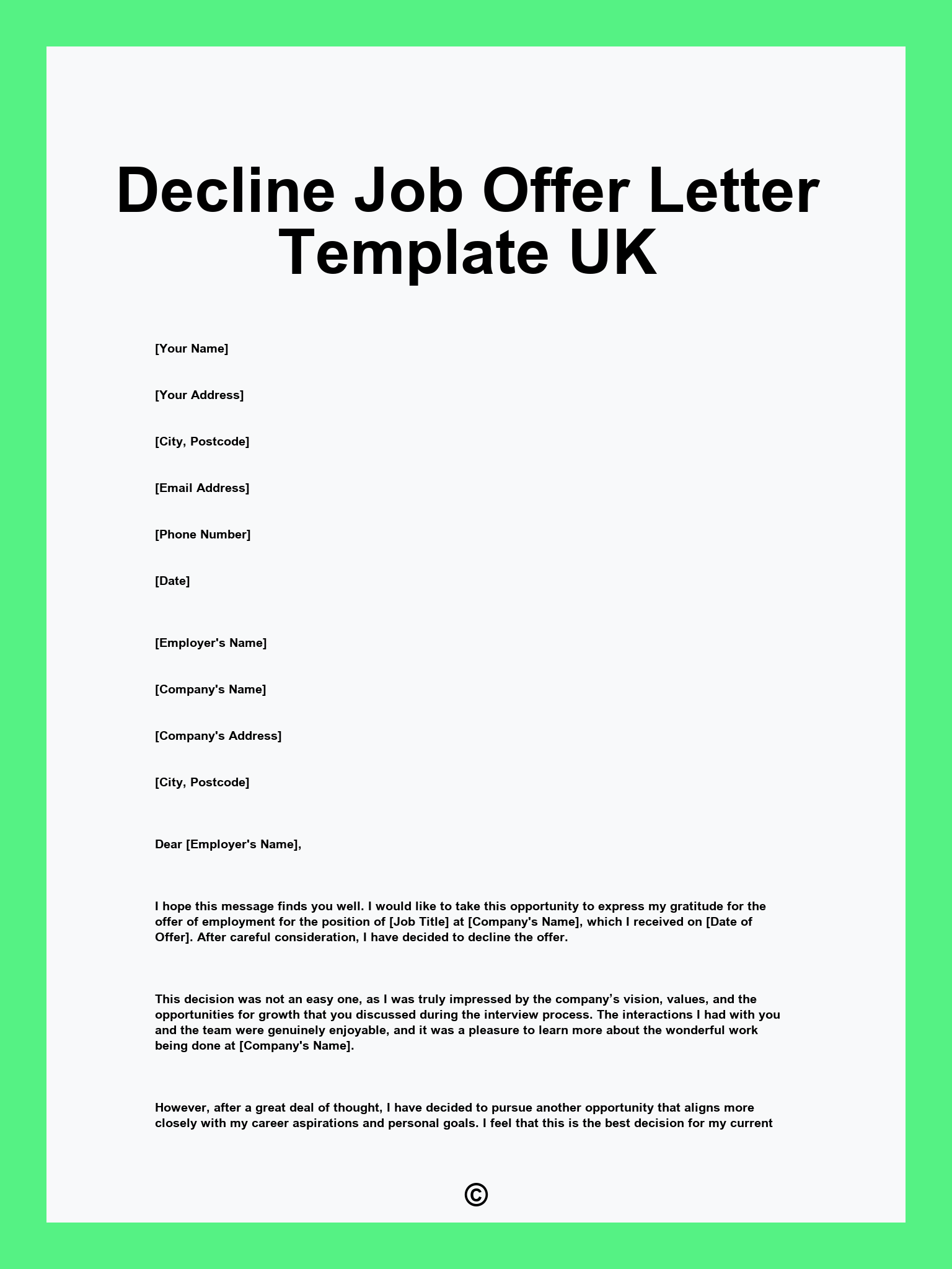 Decline Job Offer Letter Template UK