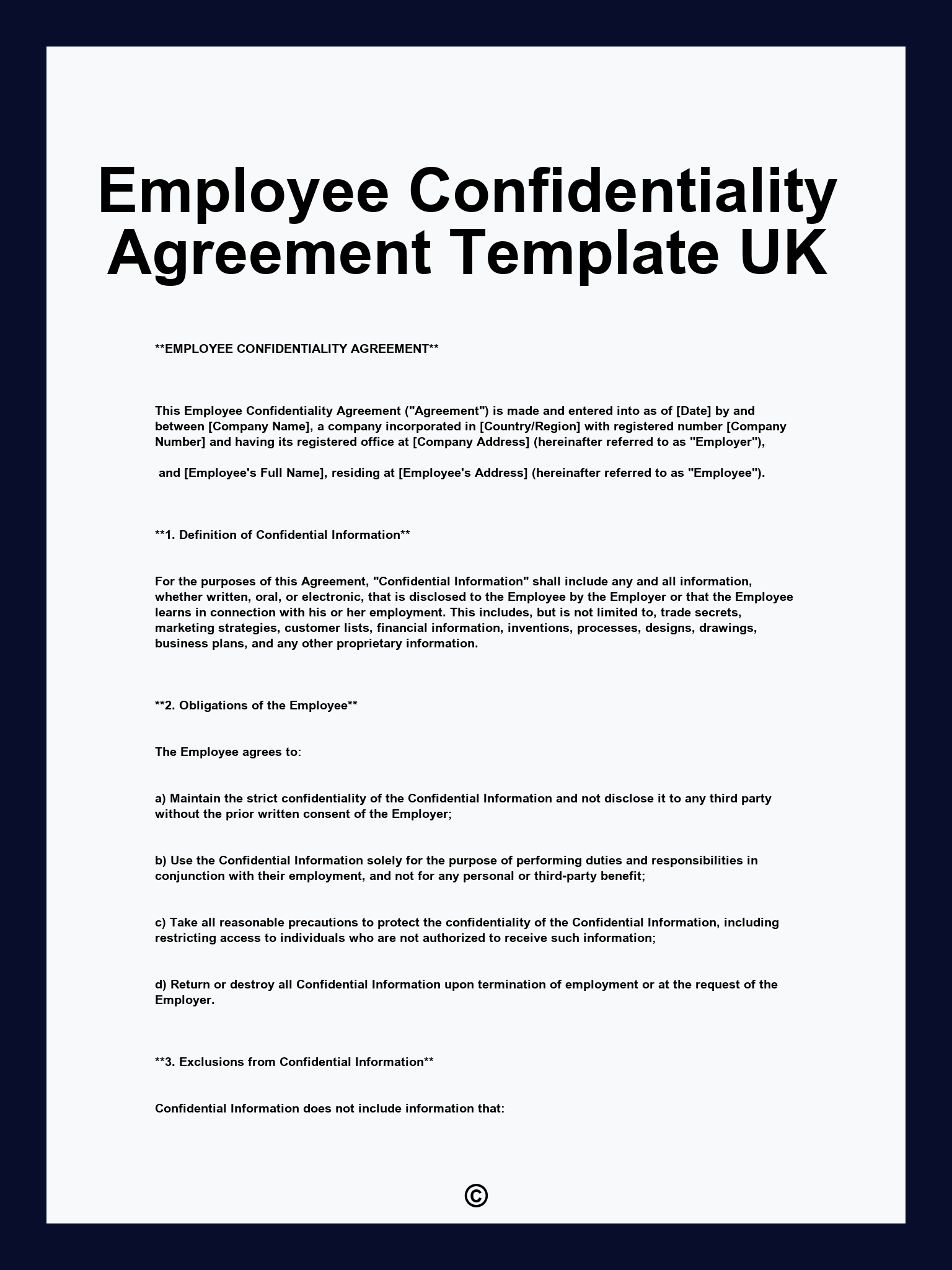 Employee Confidentiality Agreement Template UK