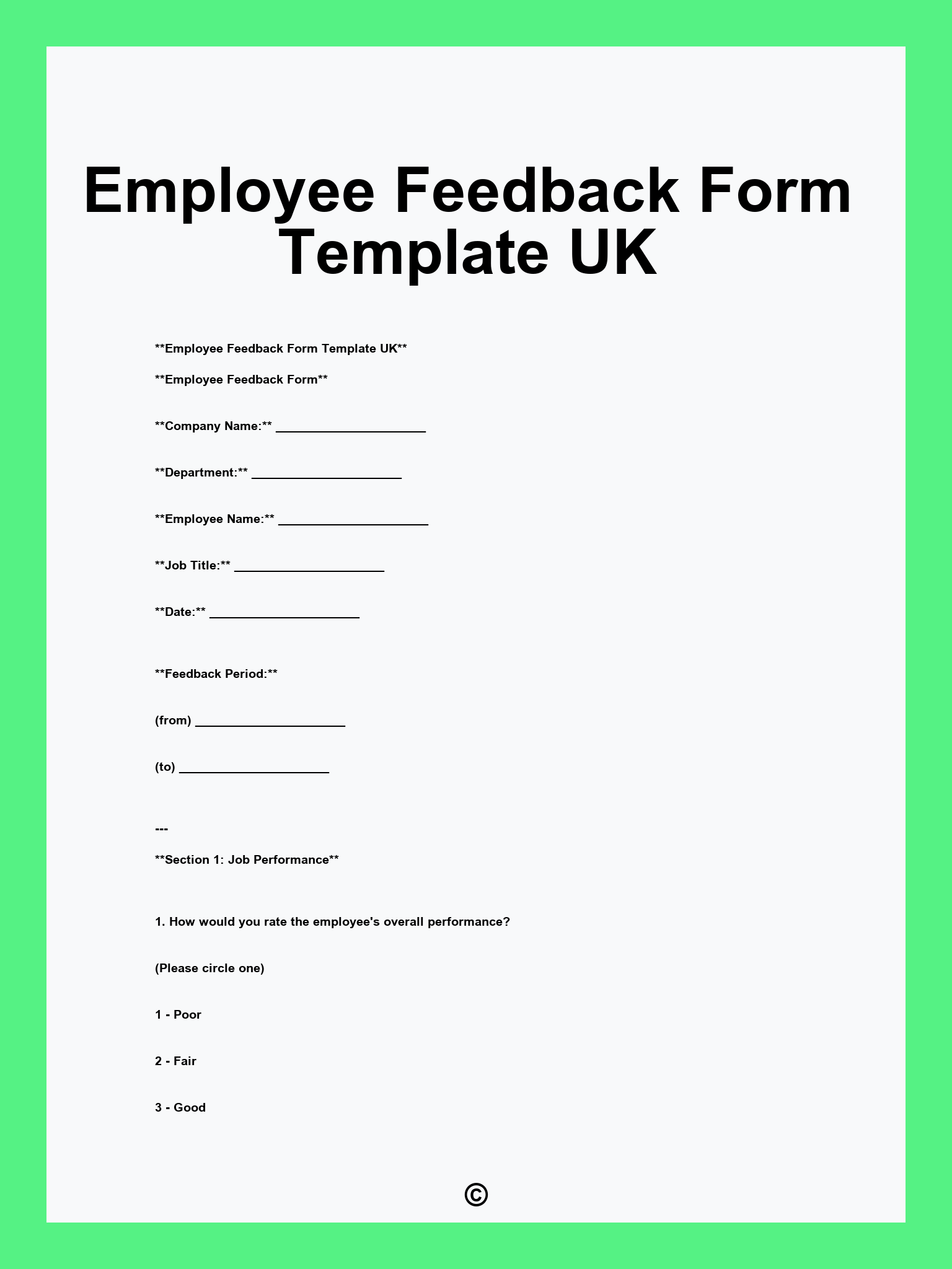 Employee Feedback Form Template UK