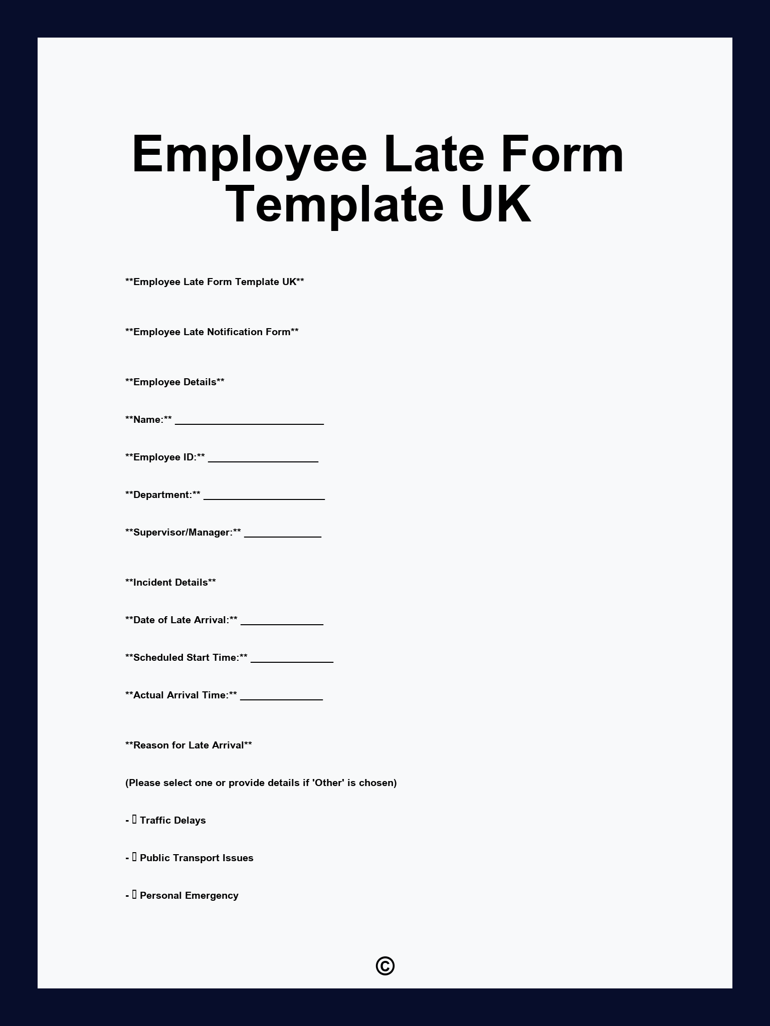 Employee Late Form Template UK