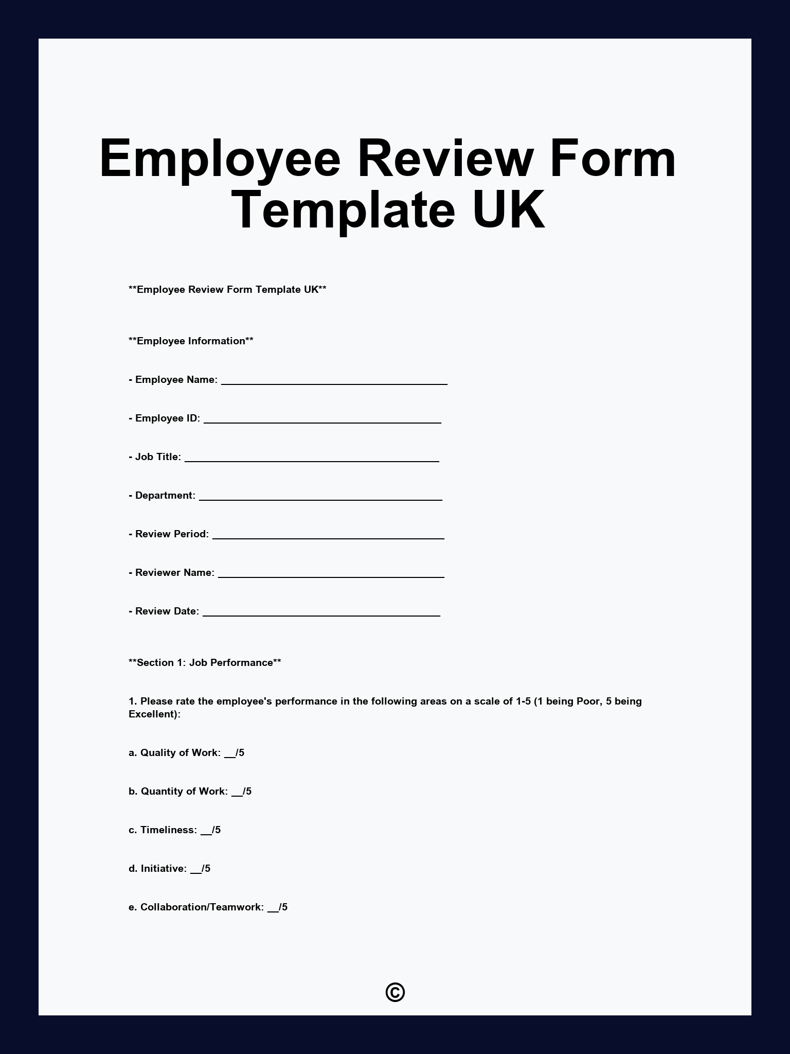 Employee Review Form Template UK
