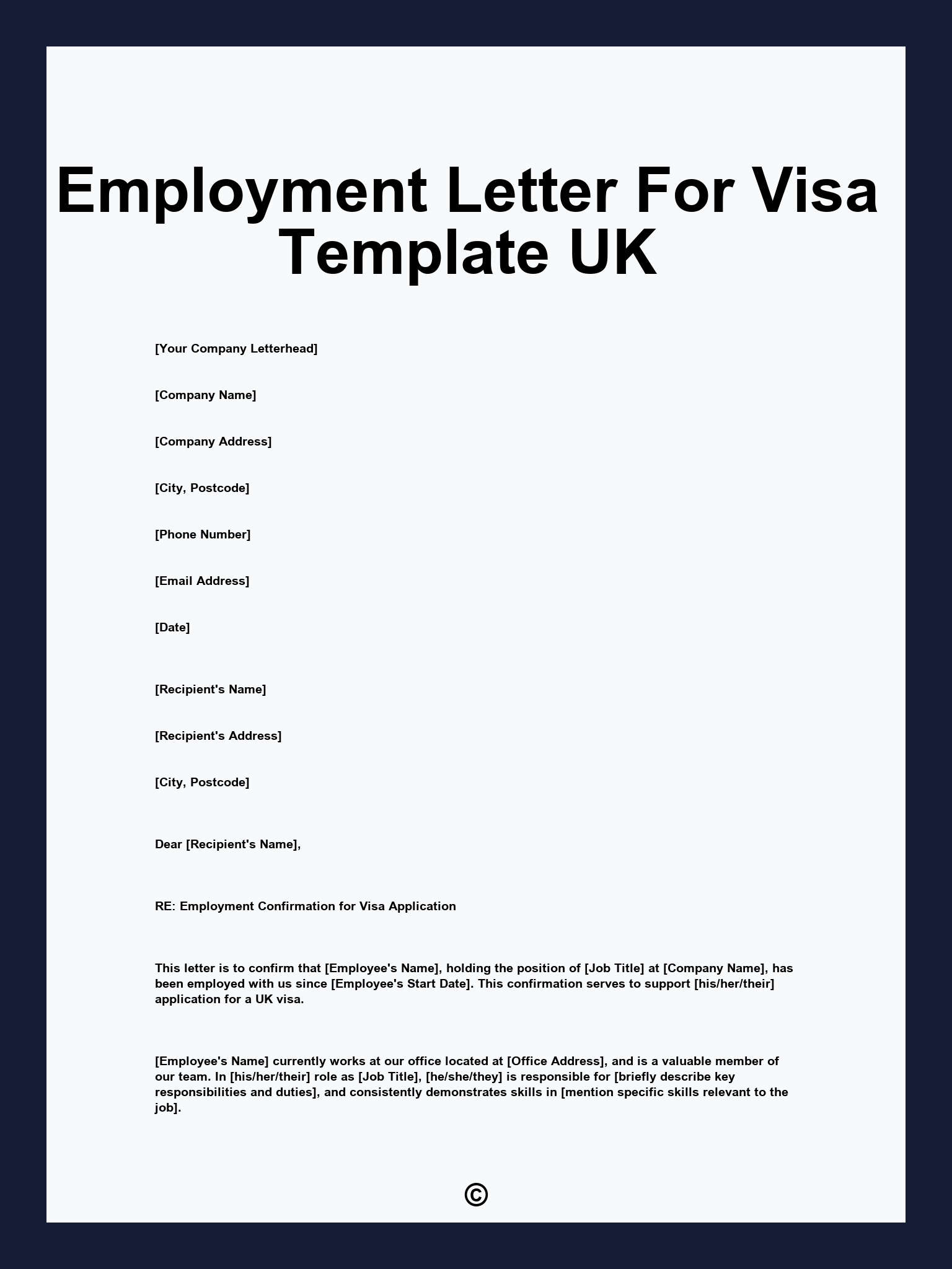 Employment Letter For Visa Template UK