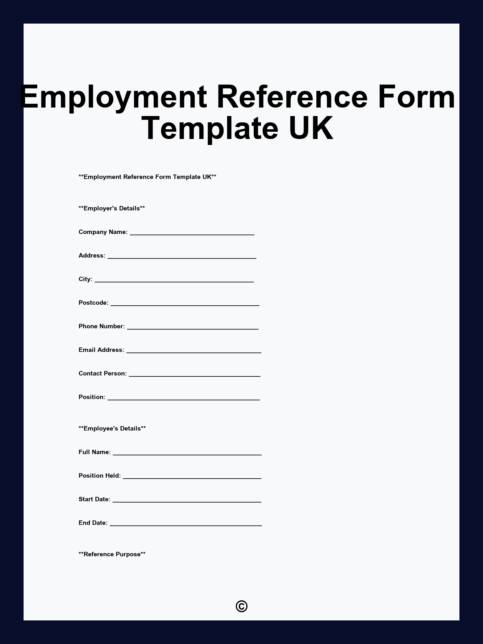 Employment Reference Form Template UK