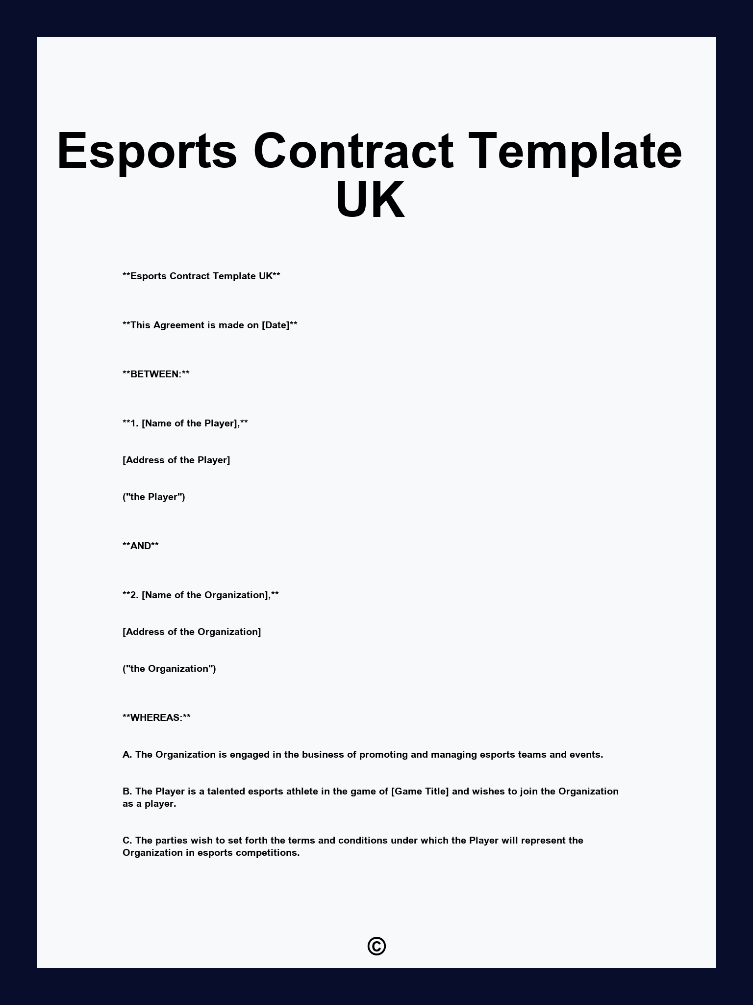 Esports Contract Template UK