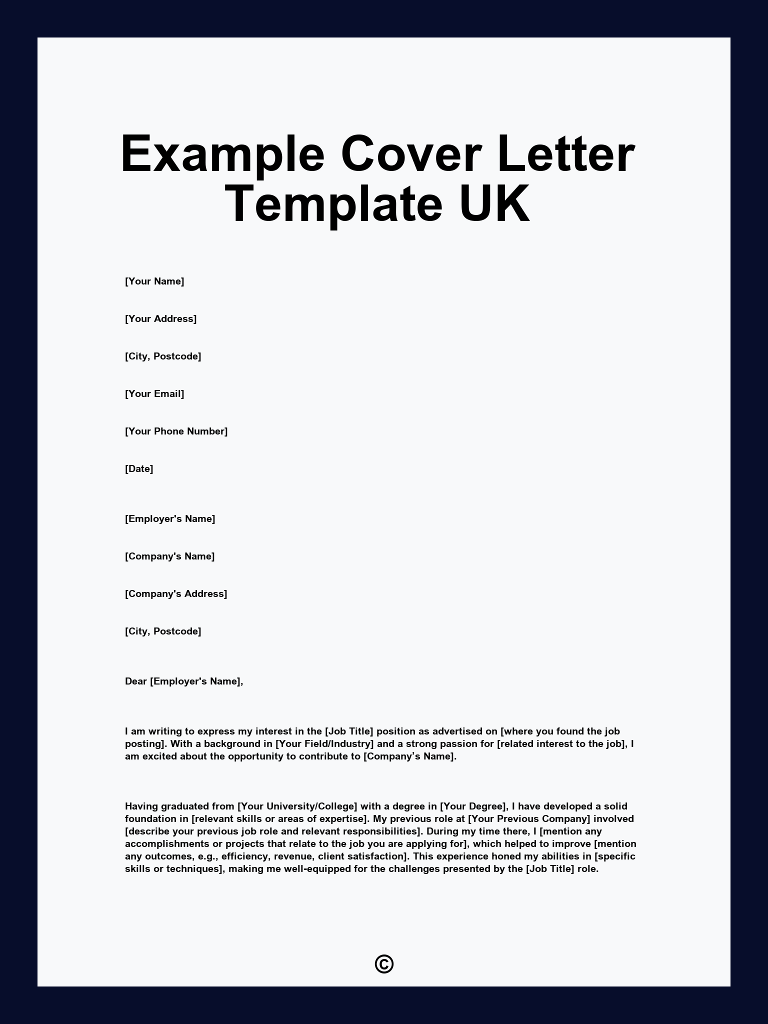 Example Cover Letter Template UK