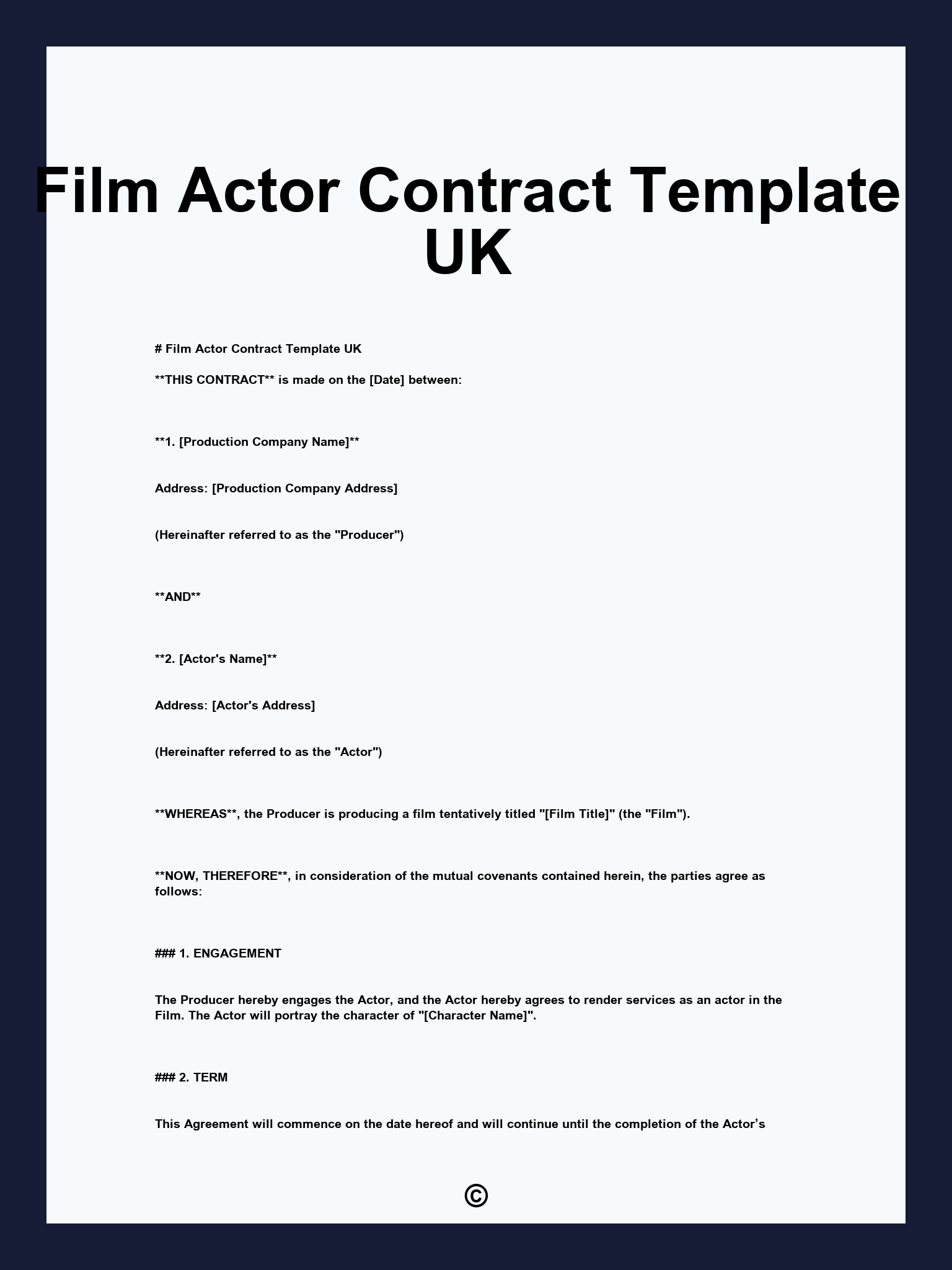Film Actor Contract Template UK