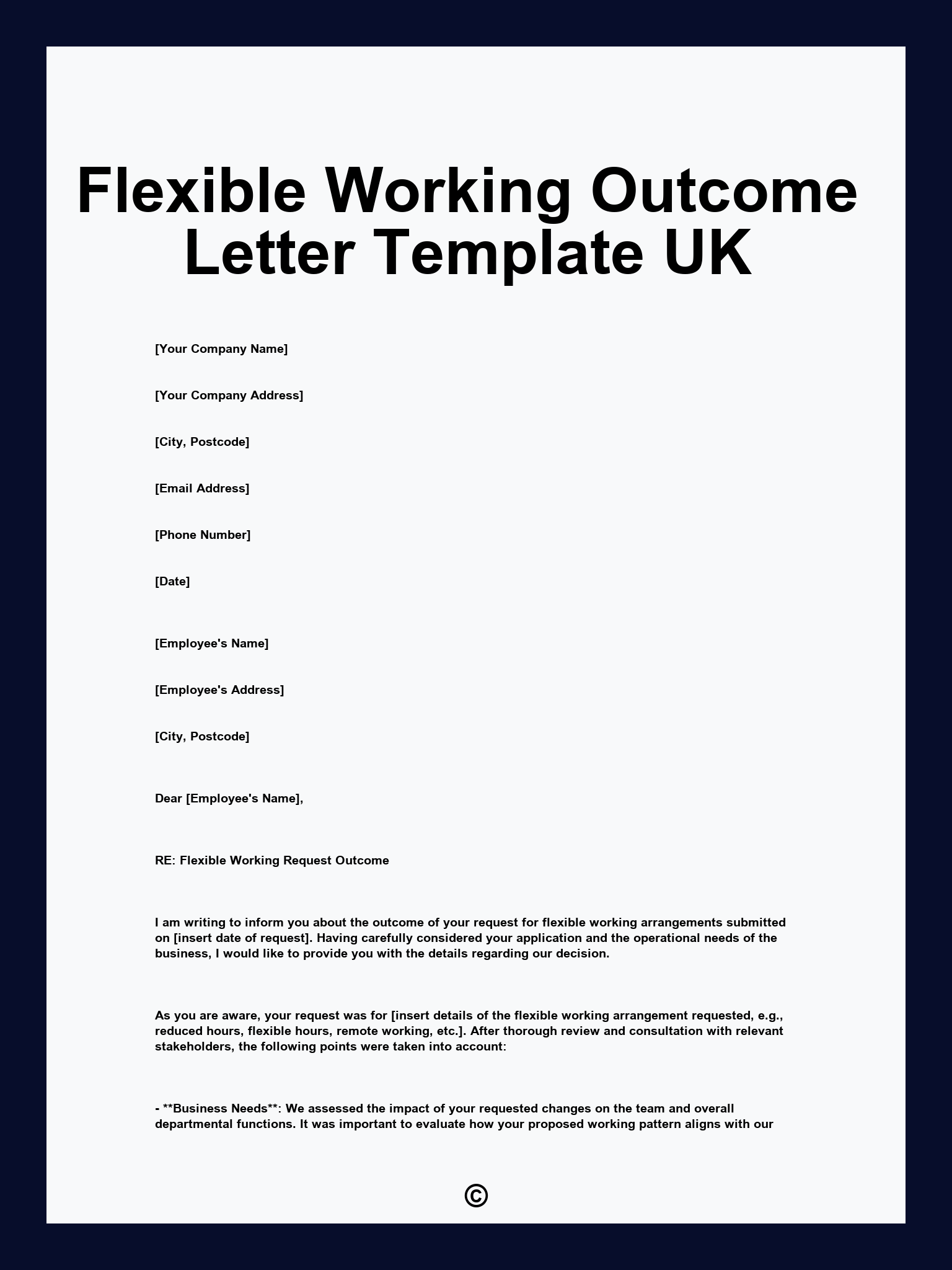 Flexible Working Outcome Letter Template UK