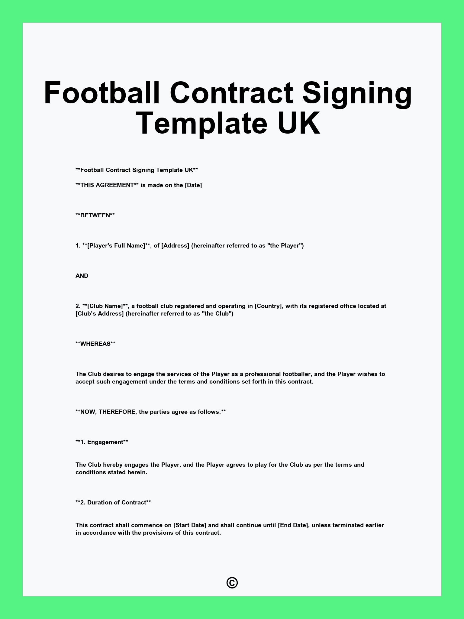Football Contract Signing Template UK