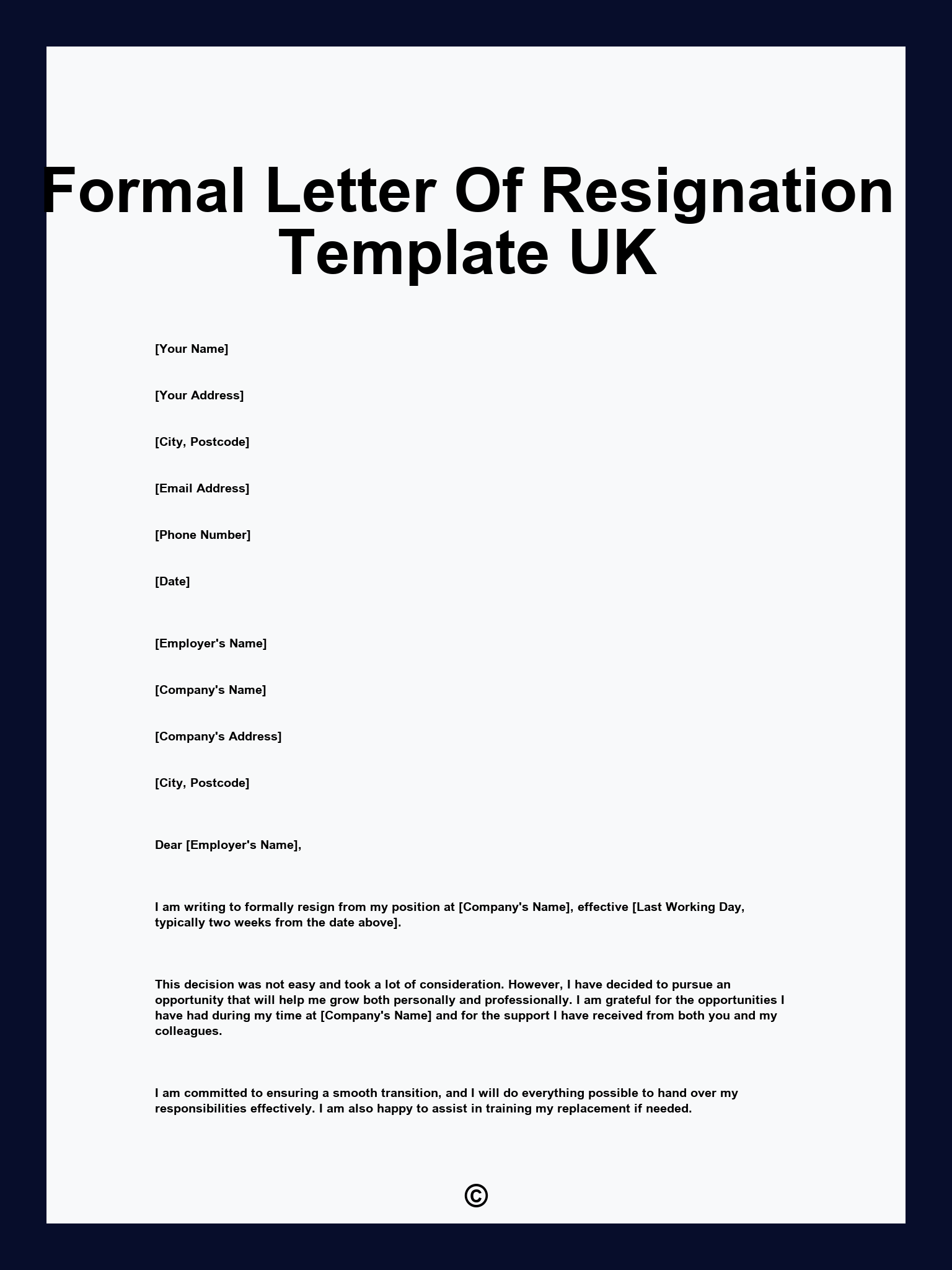 Formal Letter Of Resignation Template UK