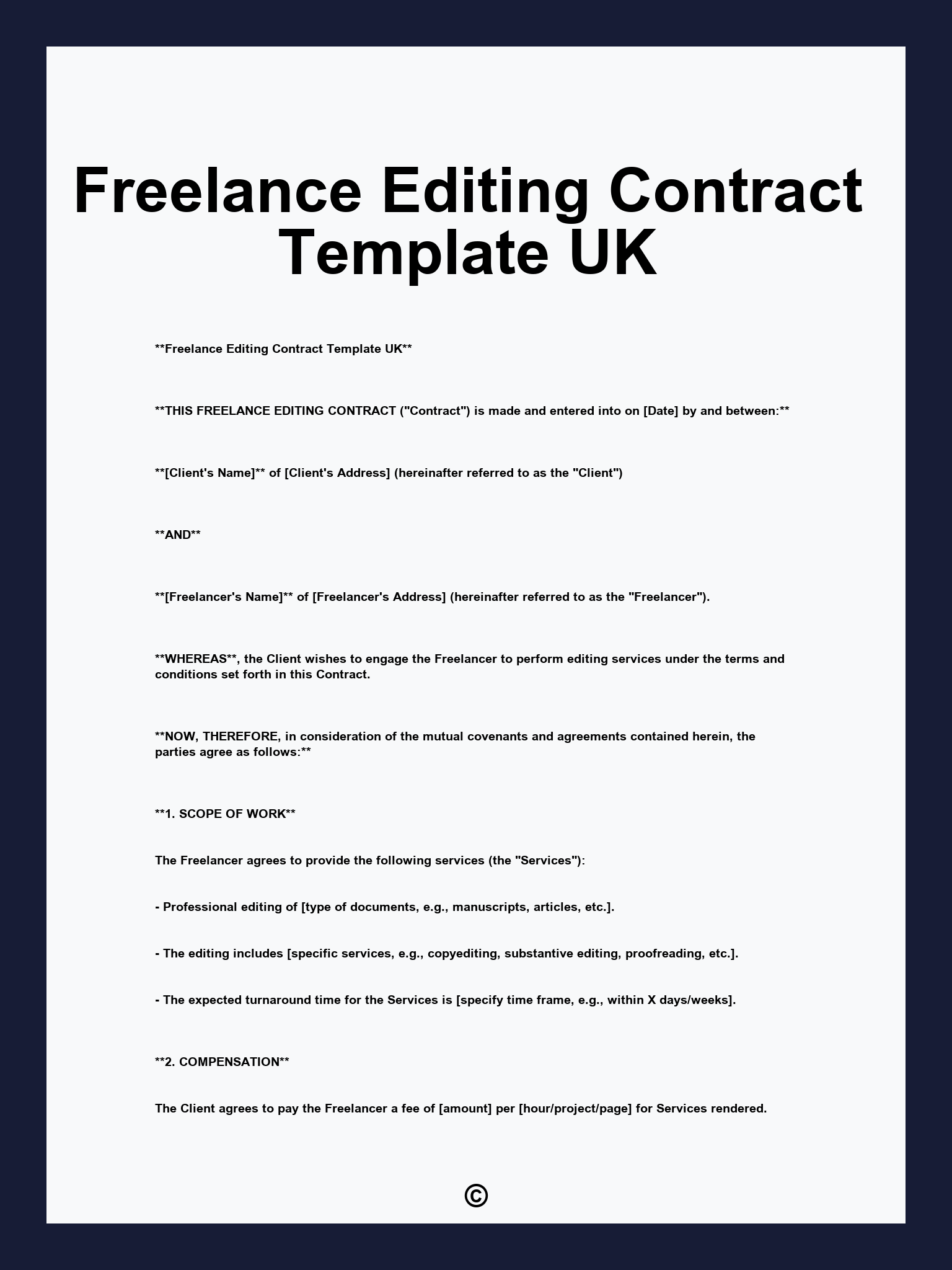 Freelance Editing Contract Template UK