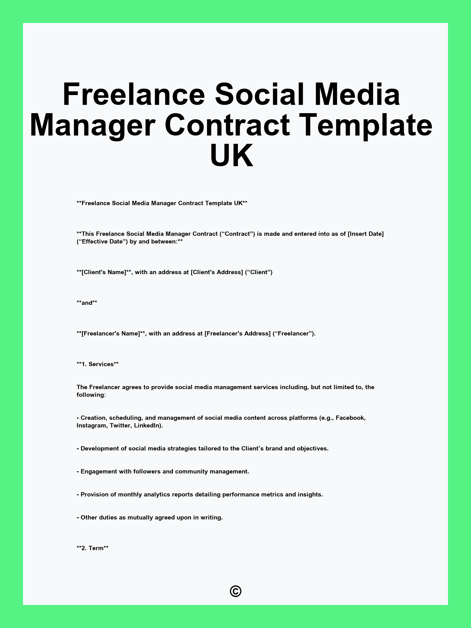 Freelance Social Media Manager Contract Template UK