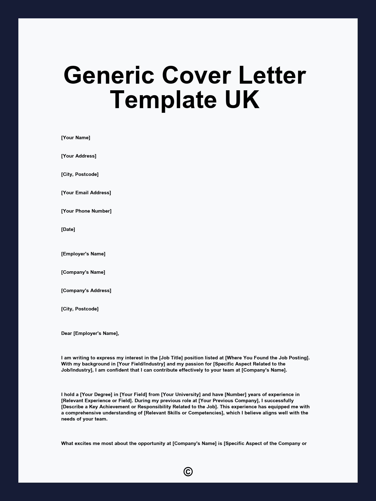 Generic Cover Letter Template UK