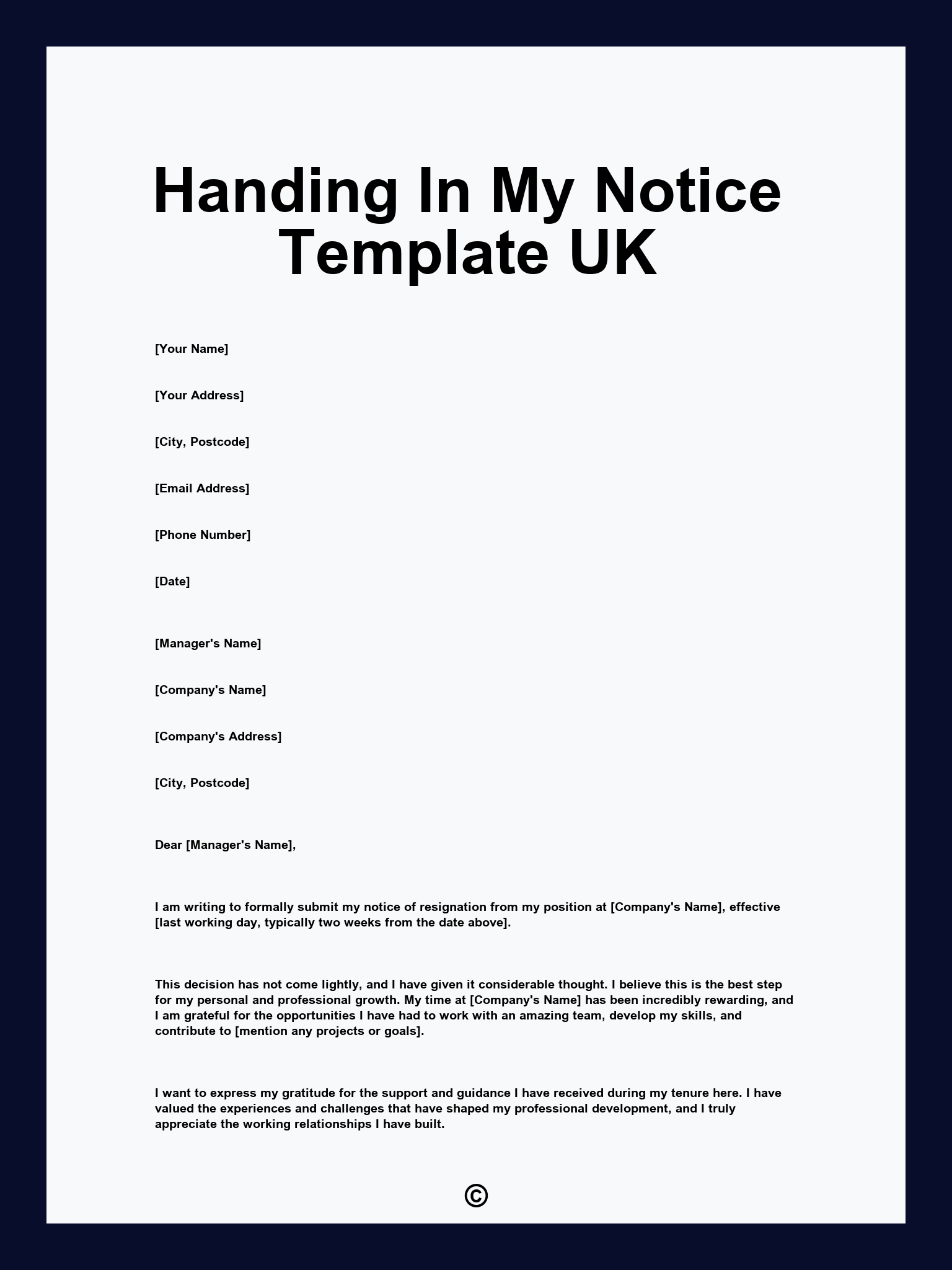 Handing In My Notice Template UK