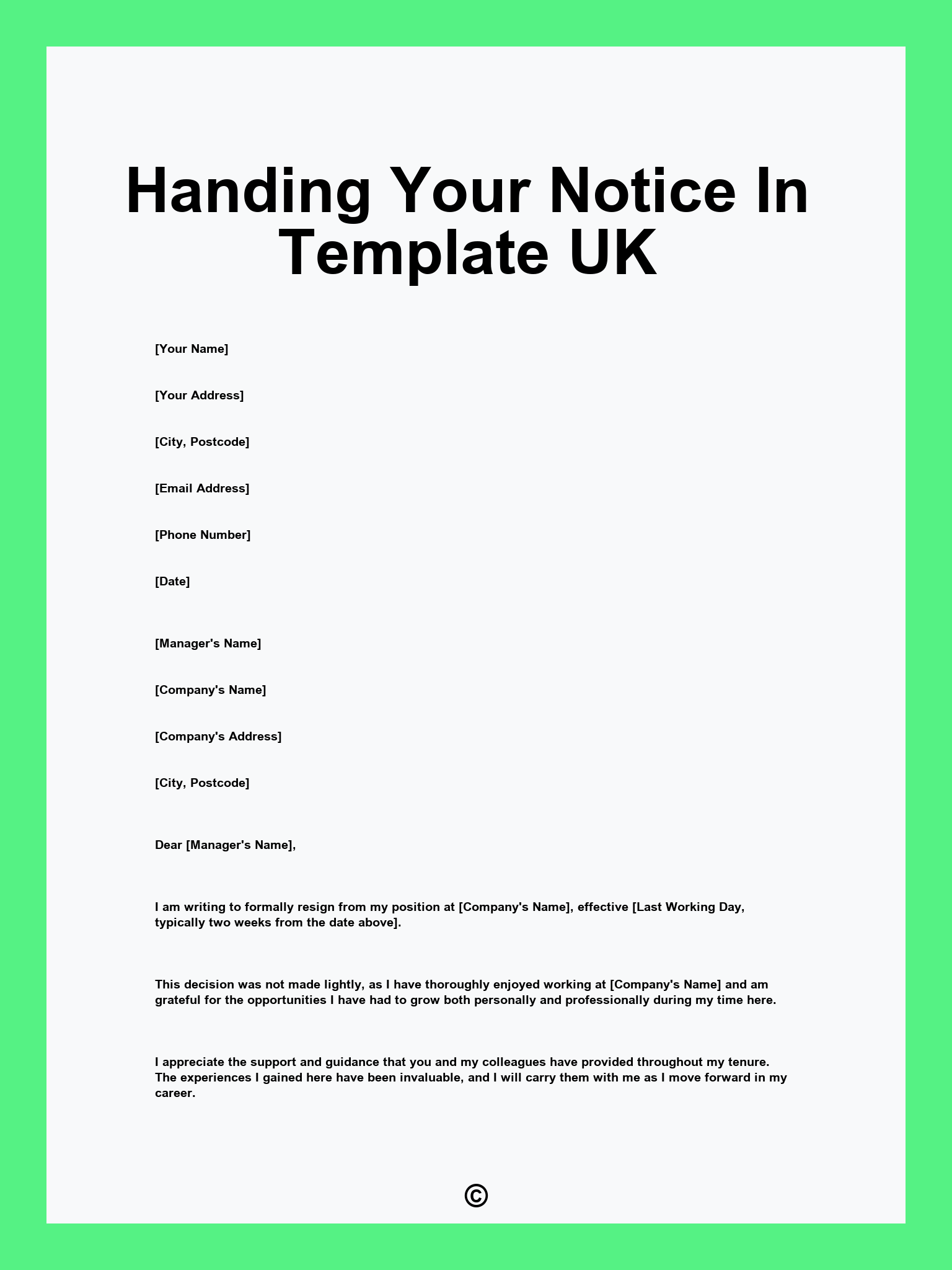 Handing Your Notice In Template UK