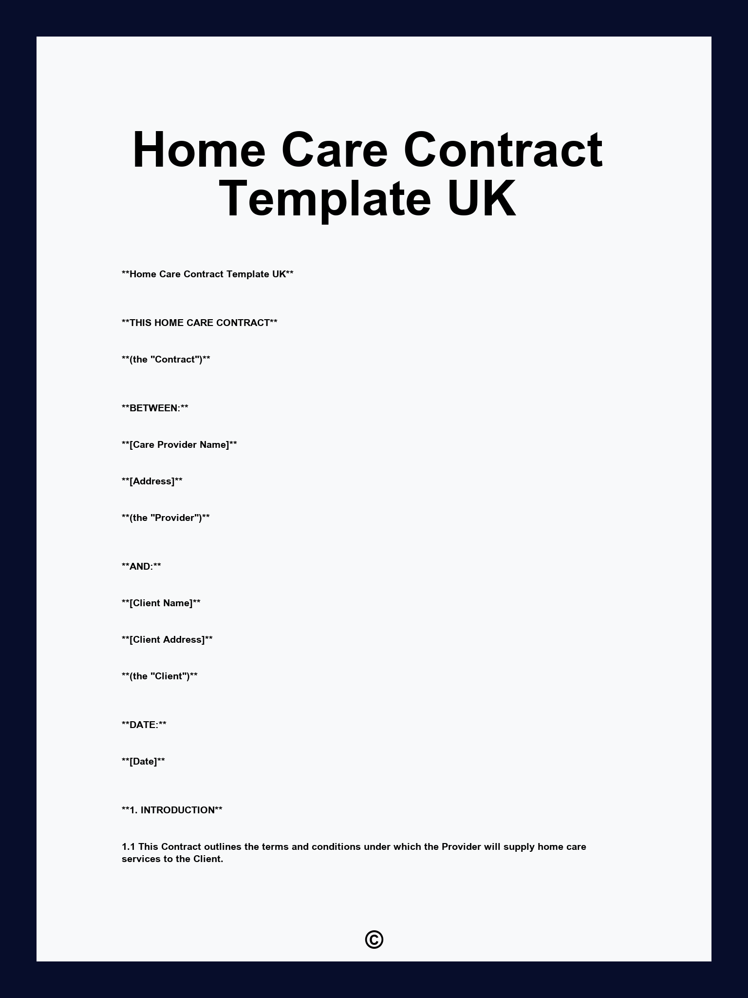 Home Care Contract Template UK