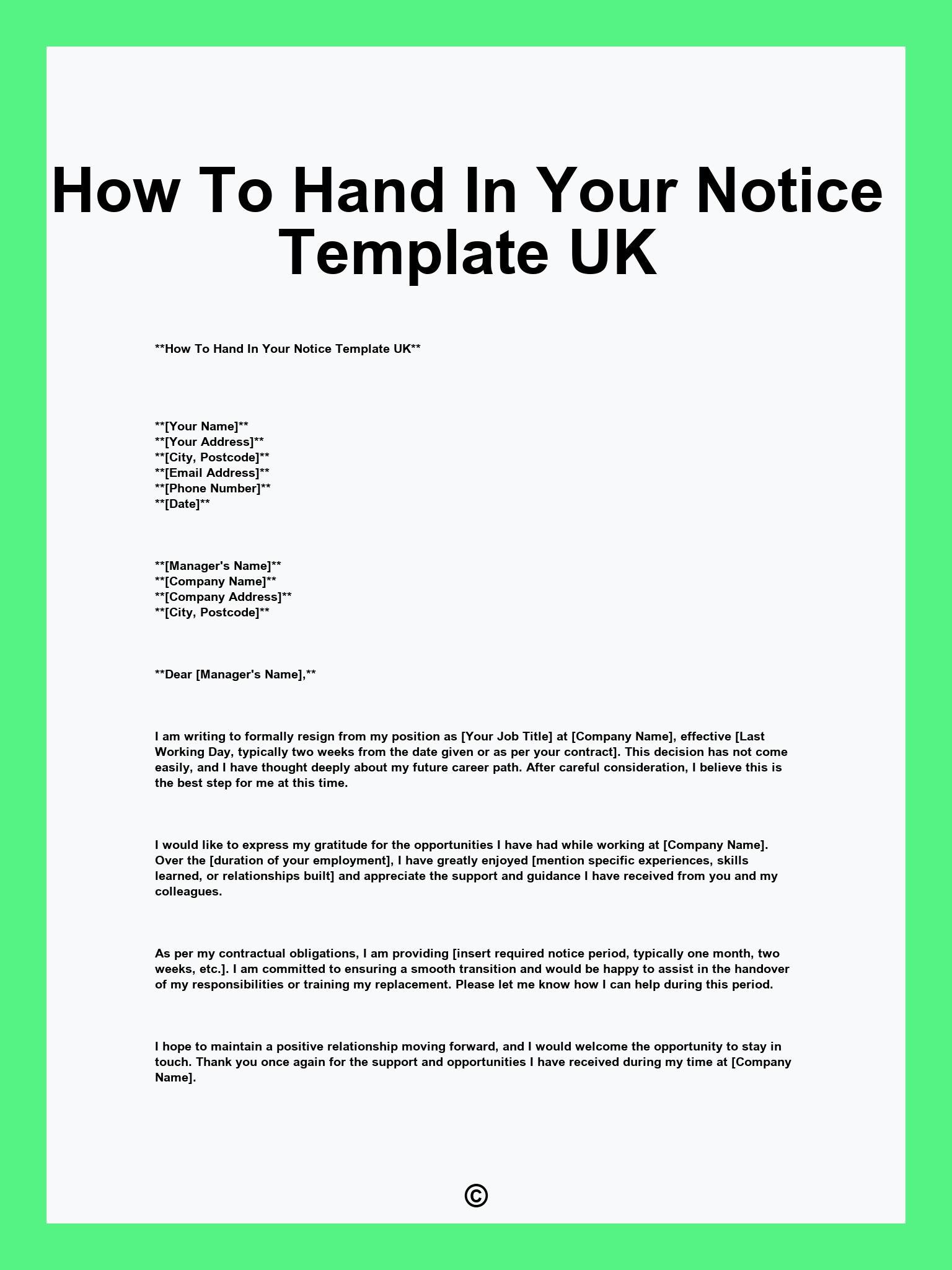 How To Hand In Your Notice Template UK