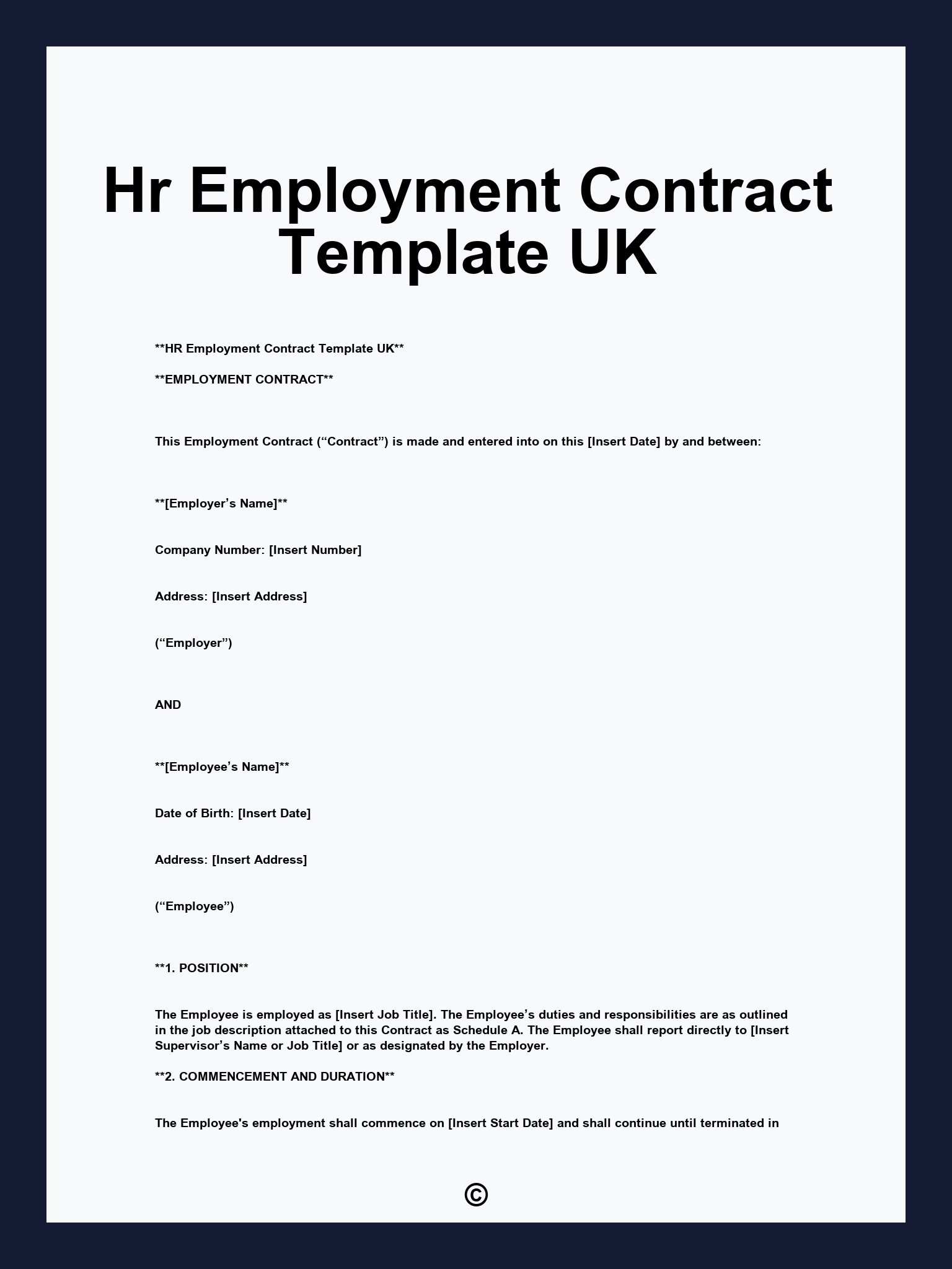 Hr Employment Contract Template UK