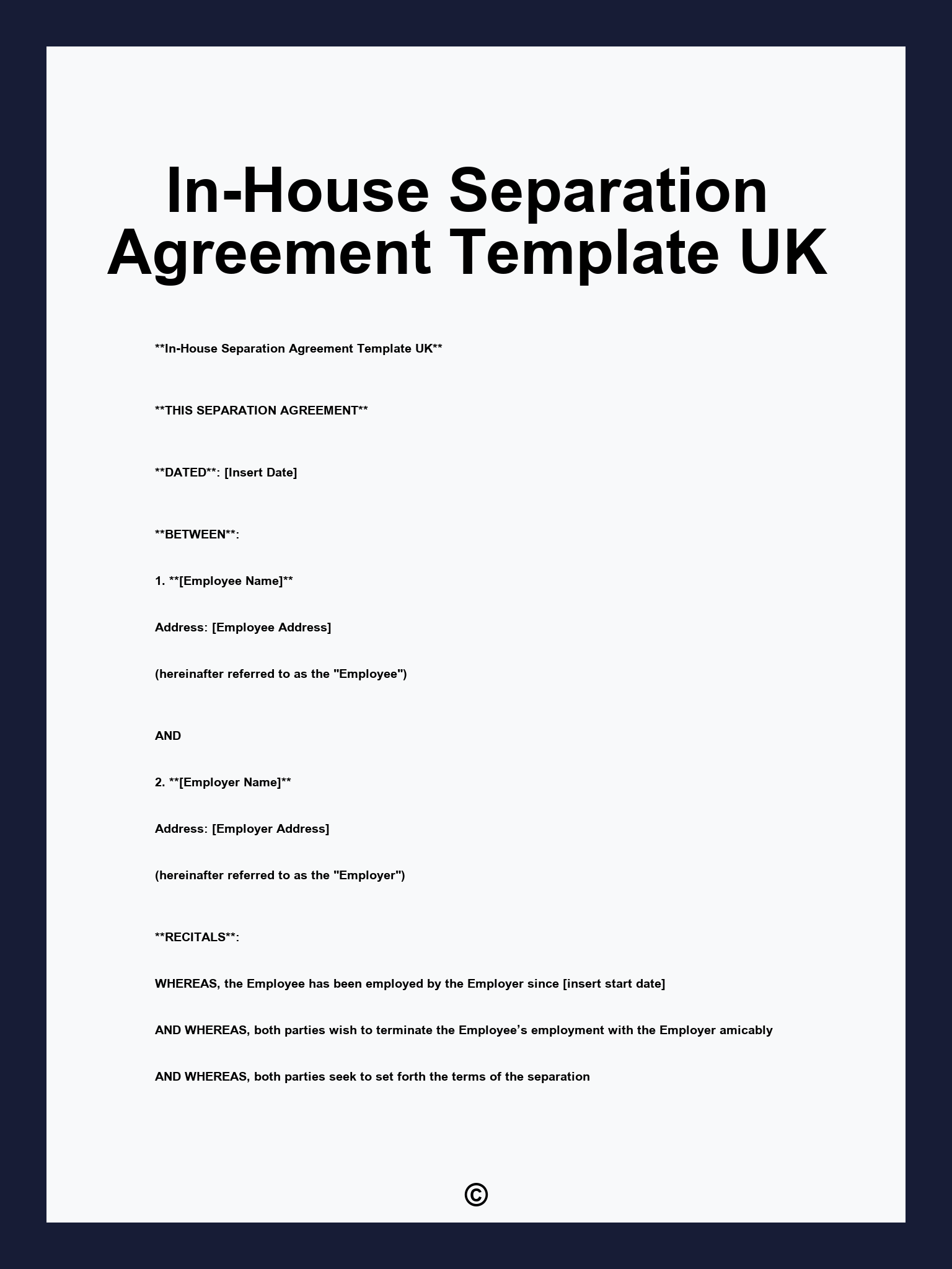 In-House Separation Agreement Template UK