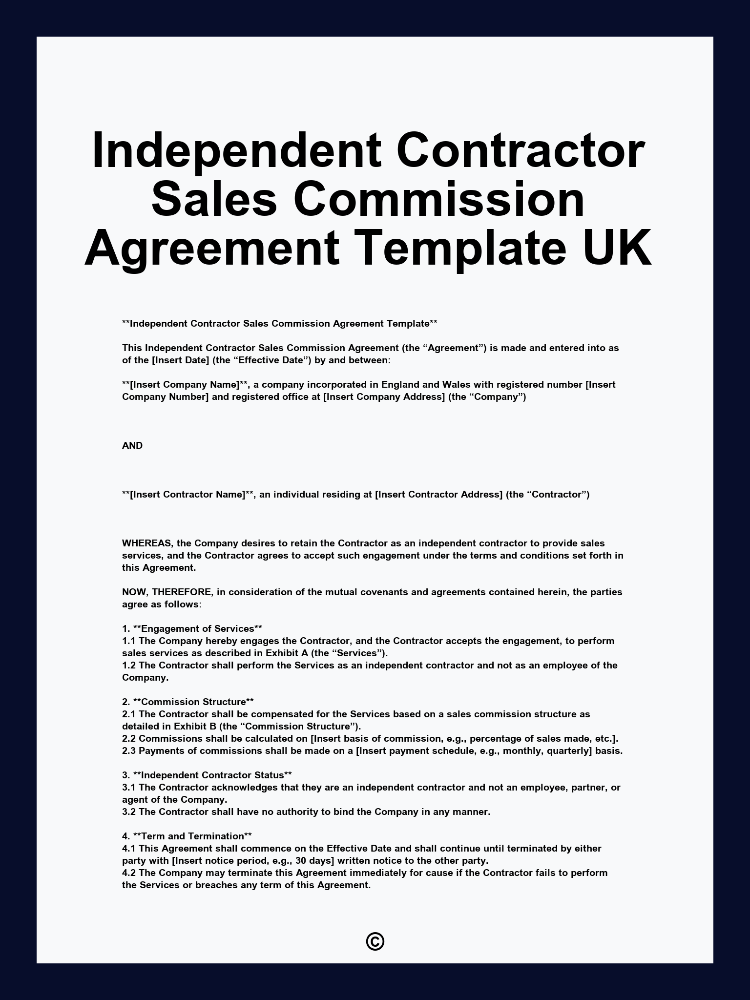 Independent Contractor Sales Commission Agreement Template UK