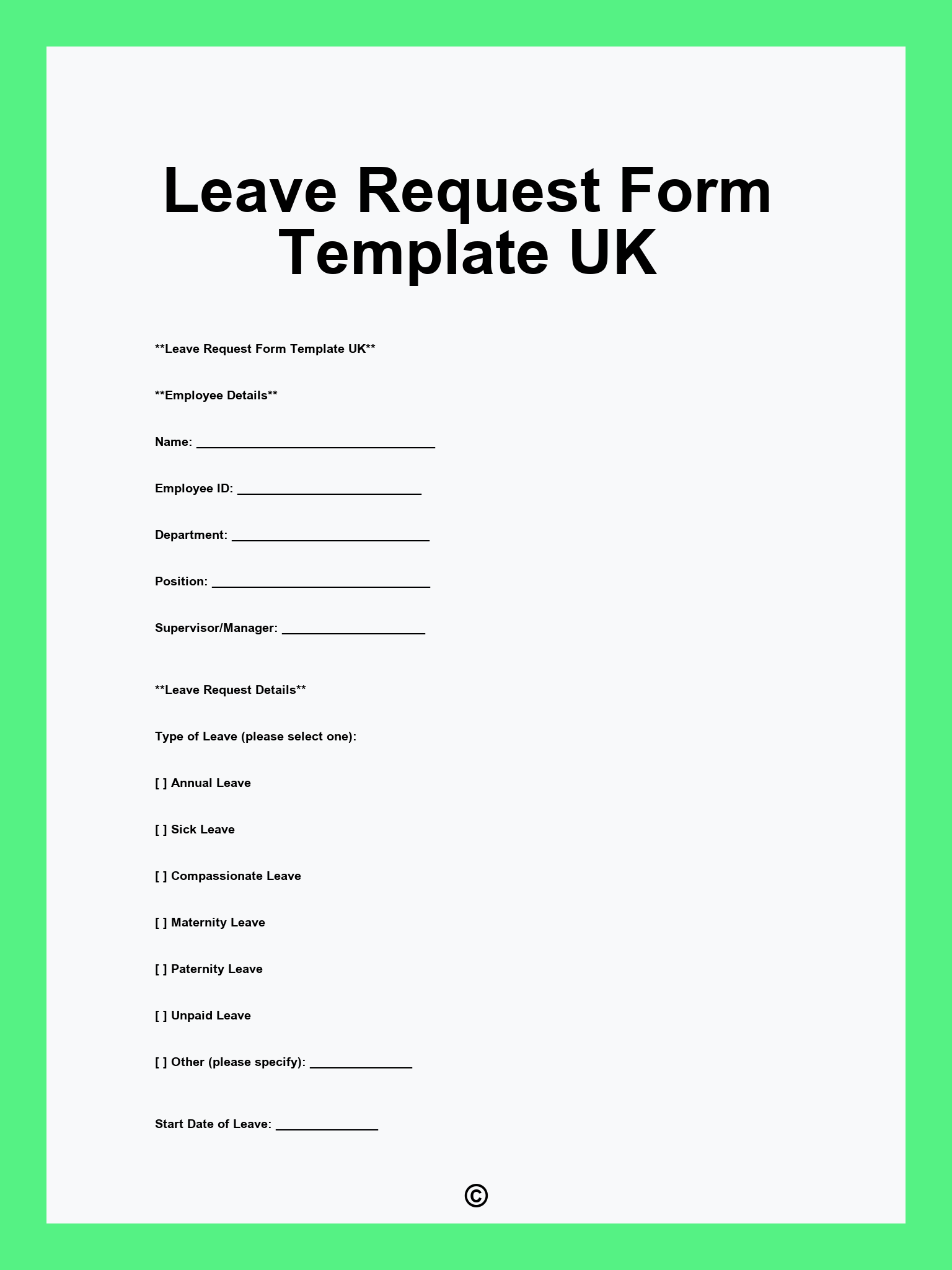 Leave Request Form Template UK