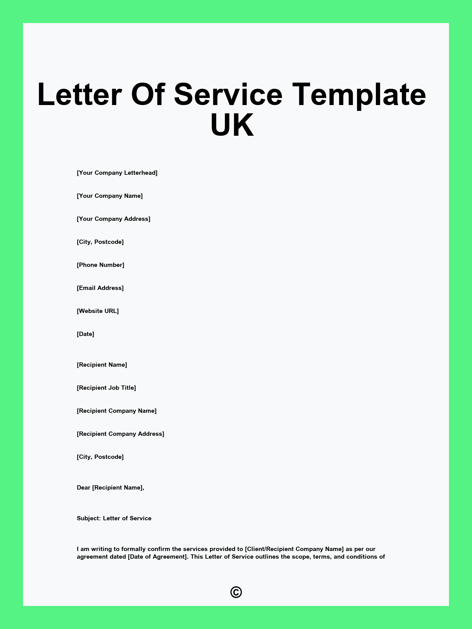 Letter Of Service Template UK