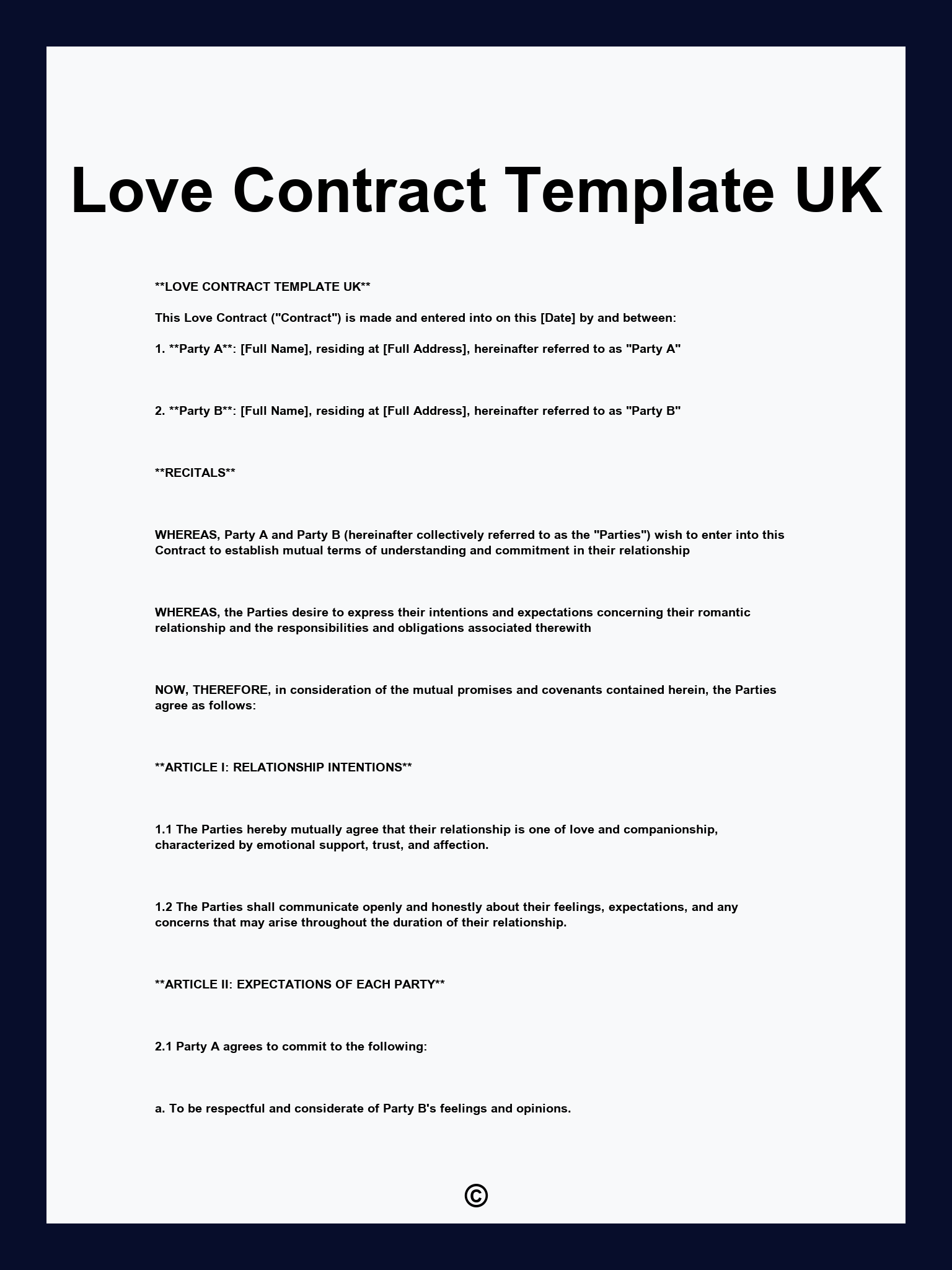 Love Contract Template UK