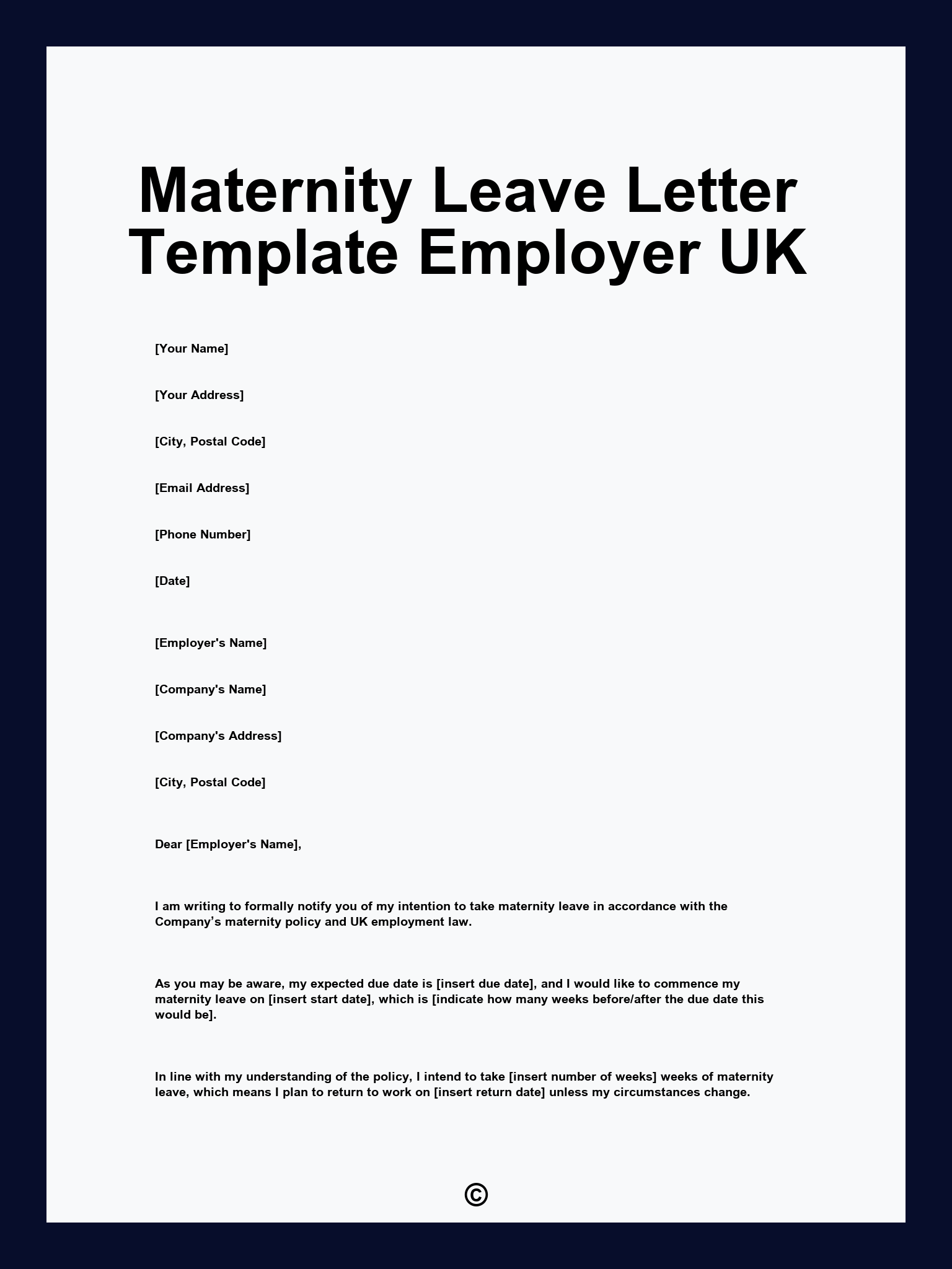 Maternity Leave Letter Template Employer UK