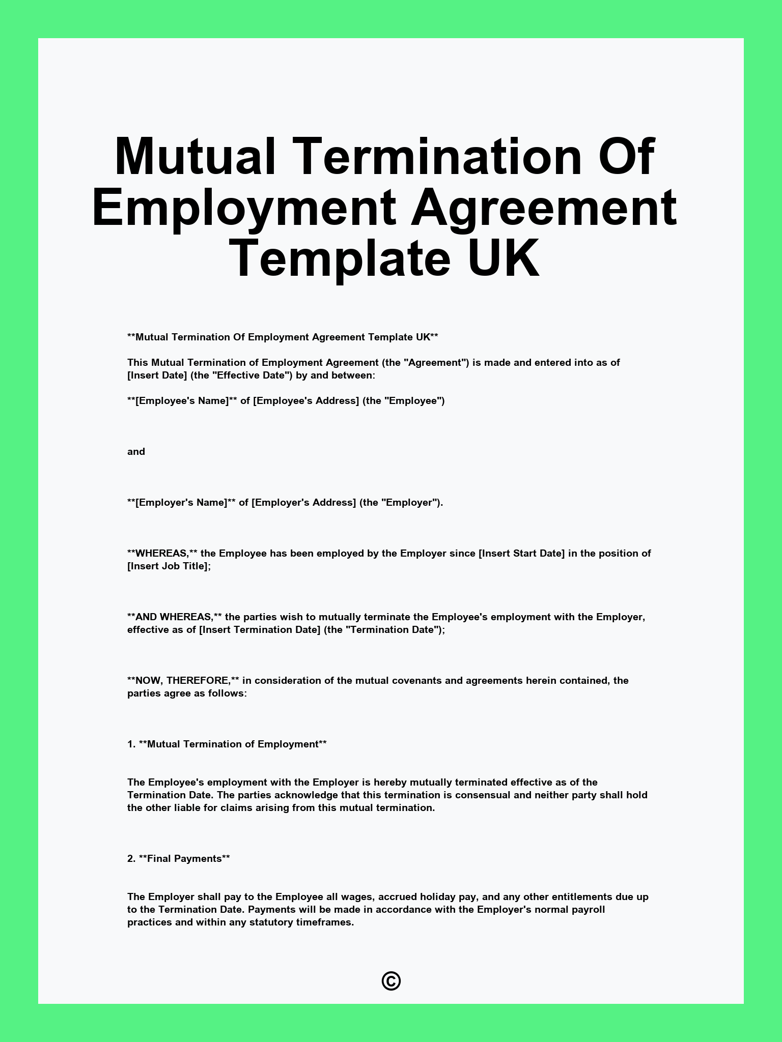 Mutual Termination Of Employment Agreement Template UK