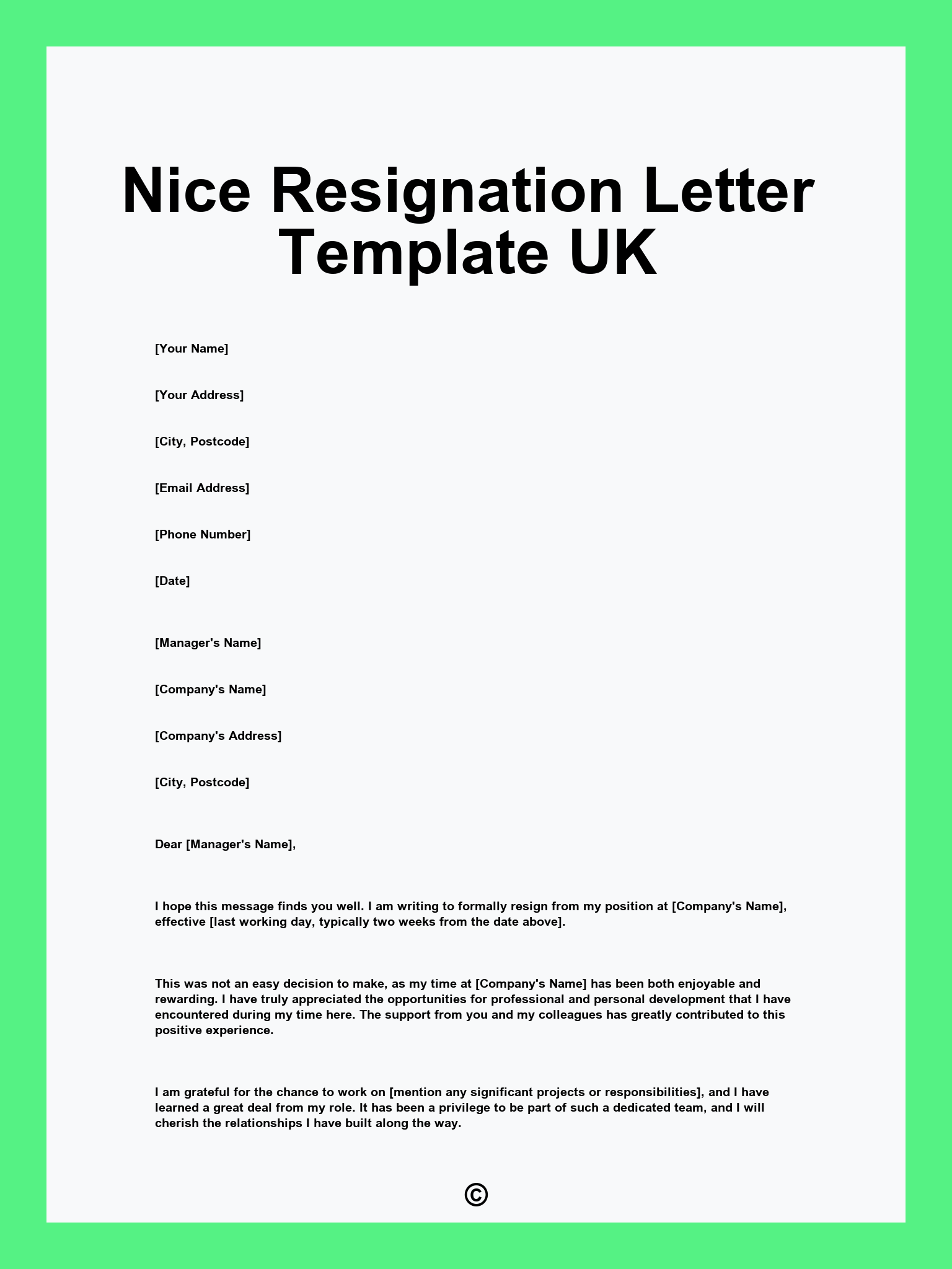 Nice Resignation Letter Template UK