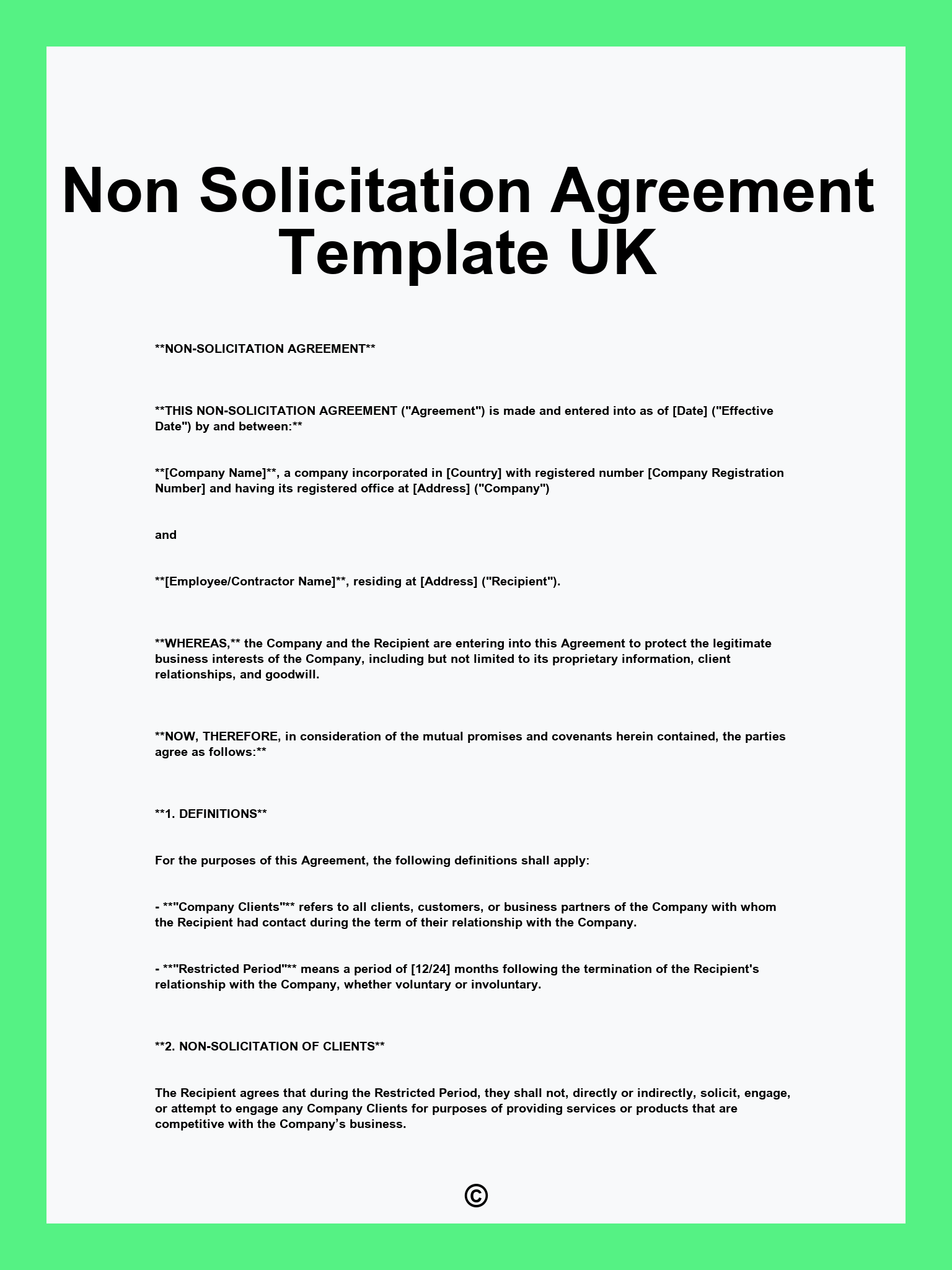 Non Solicitation Agreement Template UK