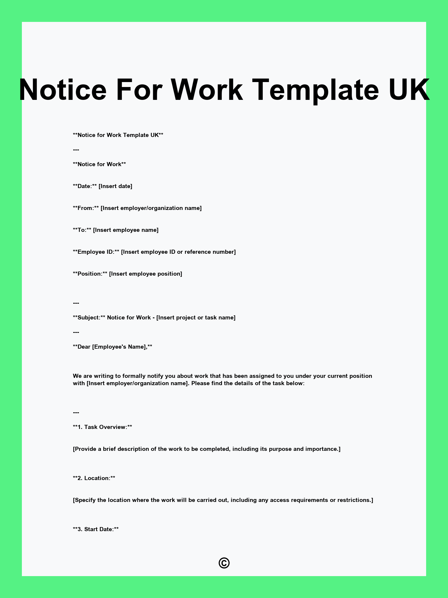 Notice For Work Template UK