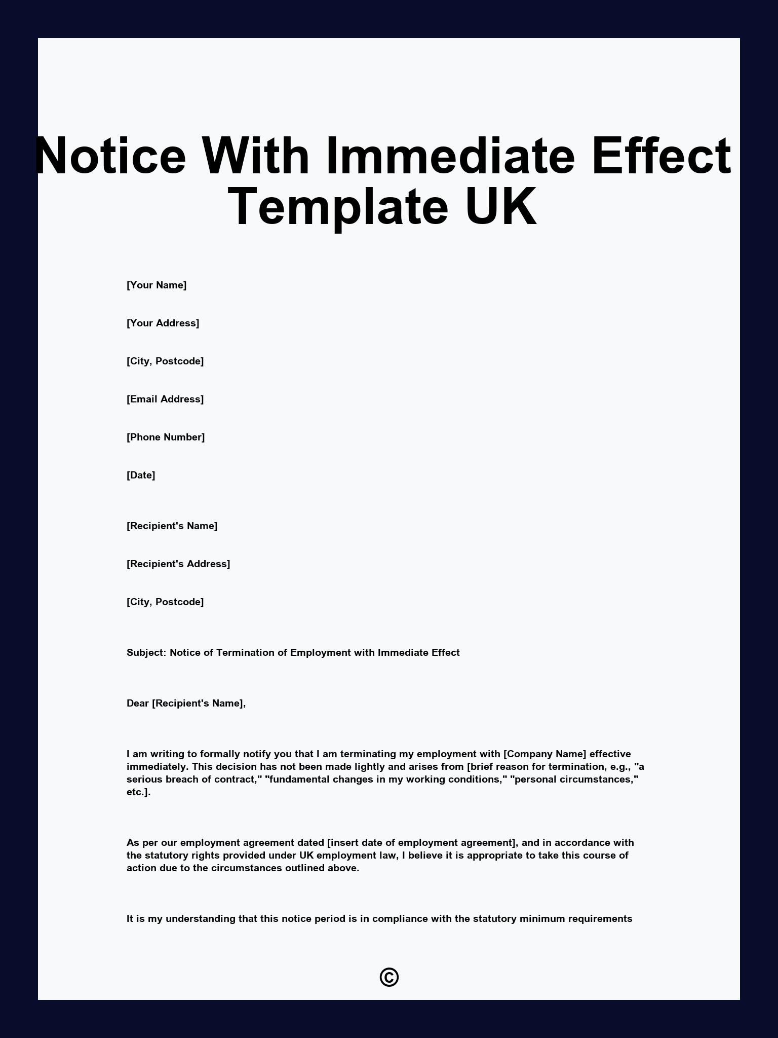 Notice With Immediate Effect Template UK