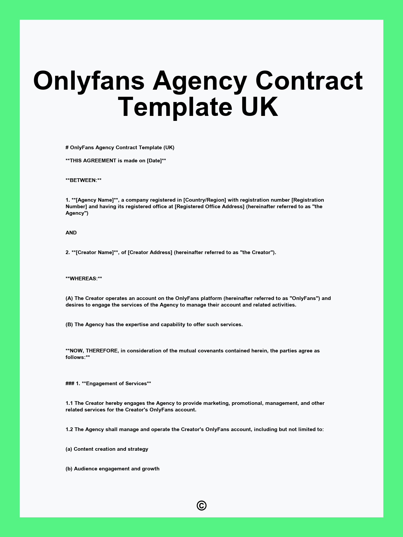 Onlyfans Agency Contract Template UK
