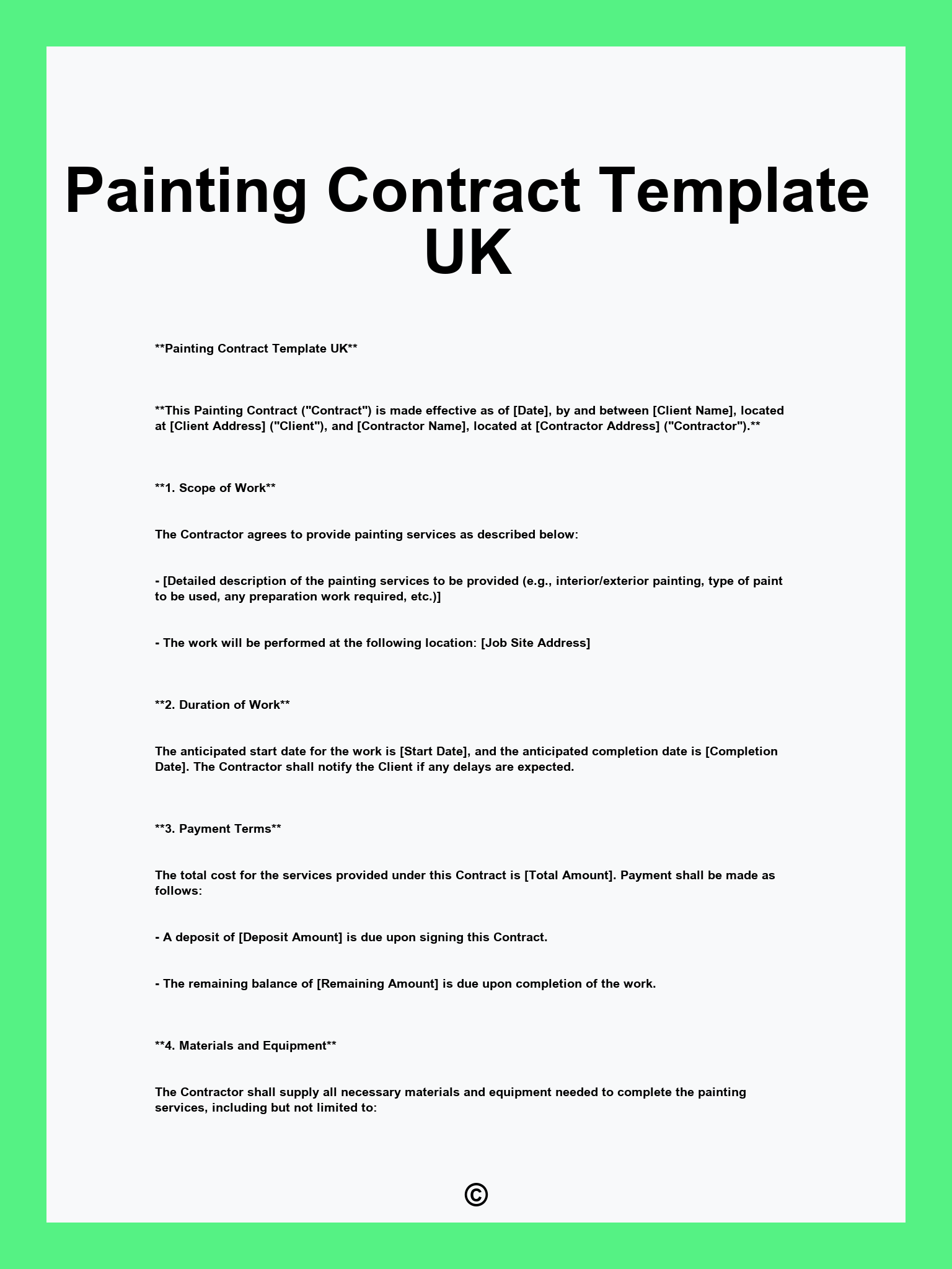 Painting Contract Template UK