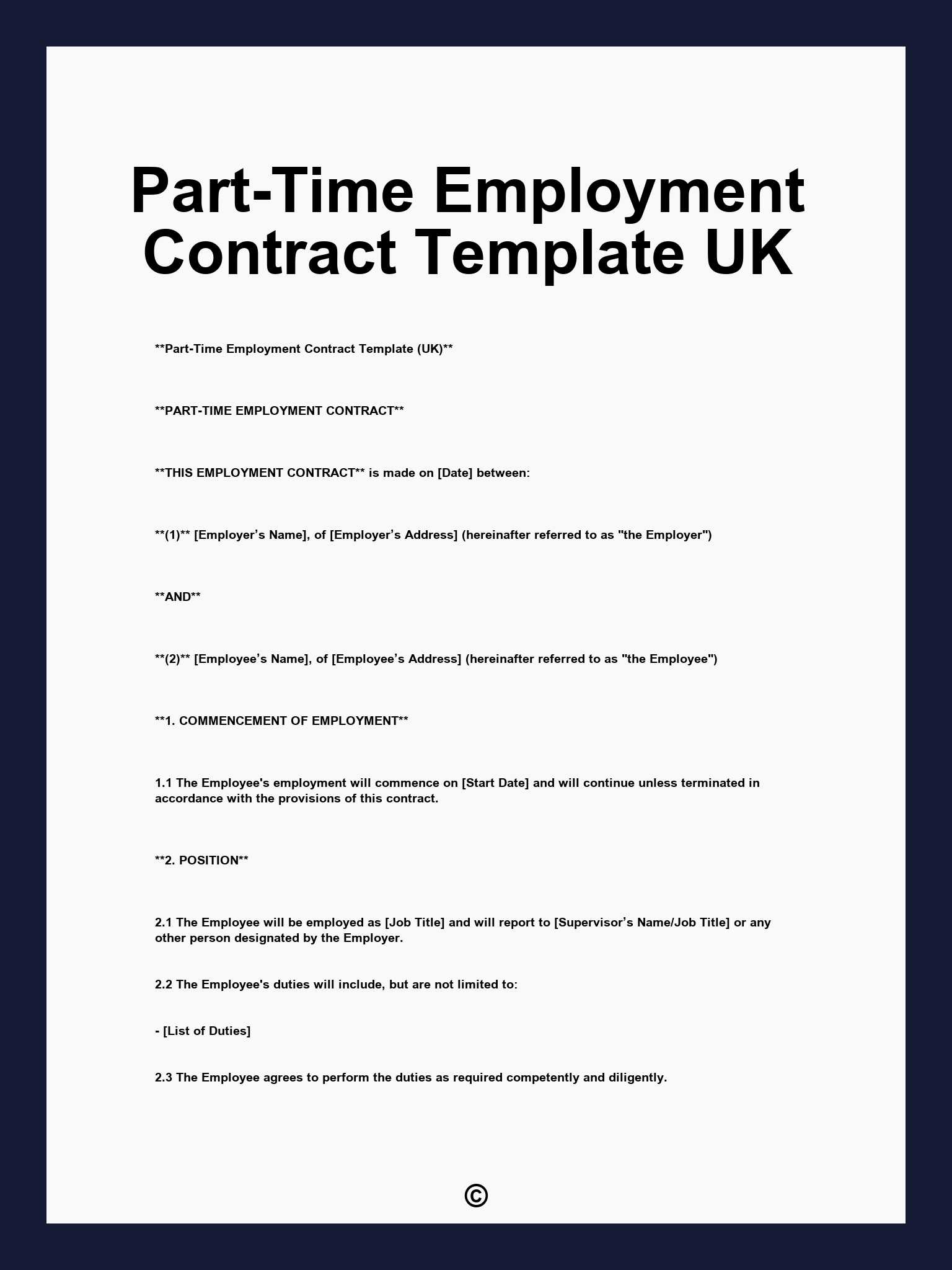 Part-Time Employment Contract Template UK