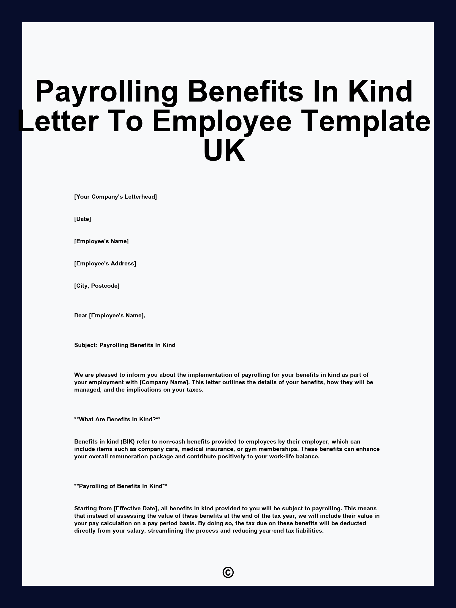 Payrolling Benefits In Kind Letter To Employee Template UK