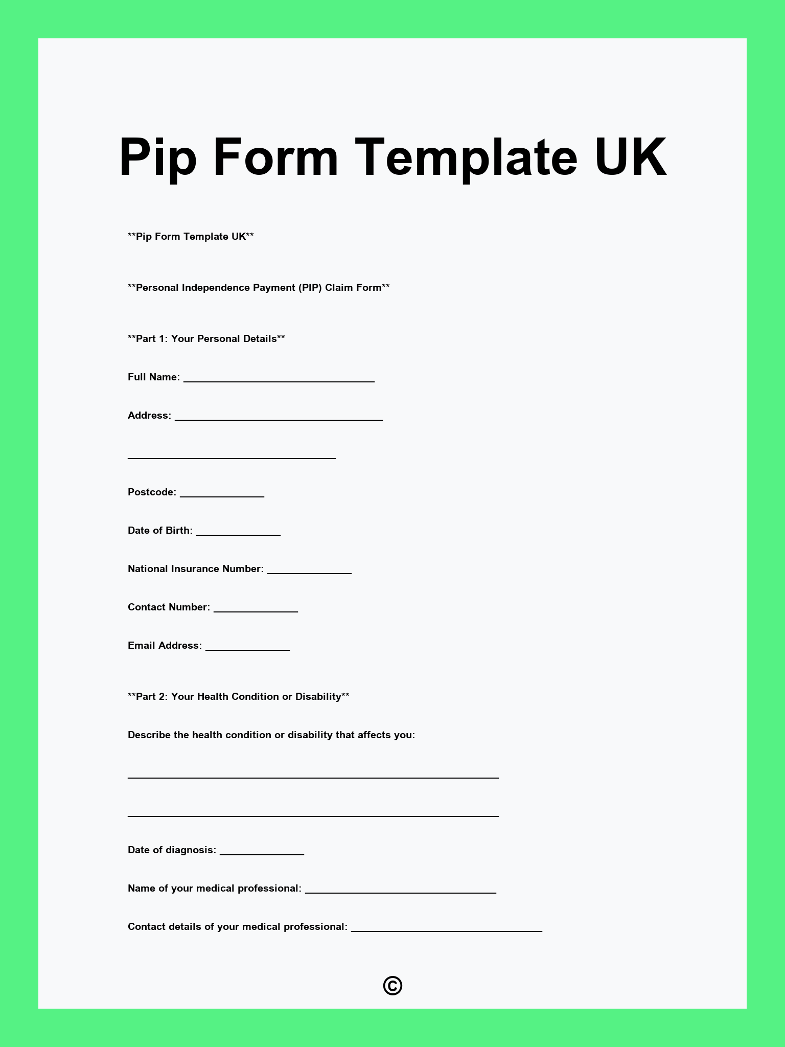 Pip Form Template UK